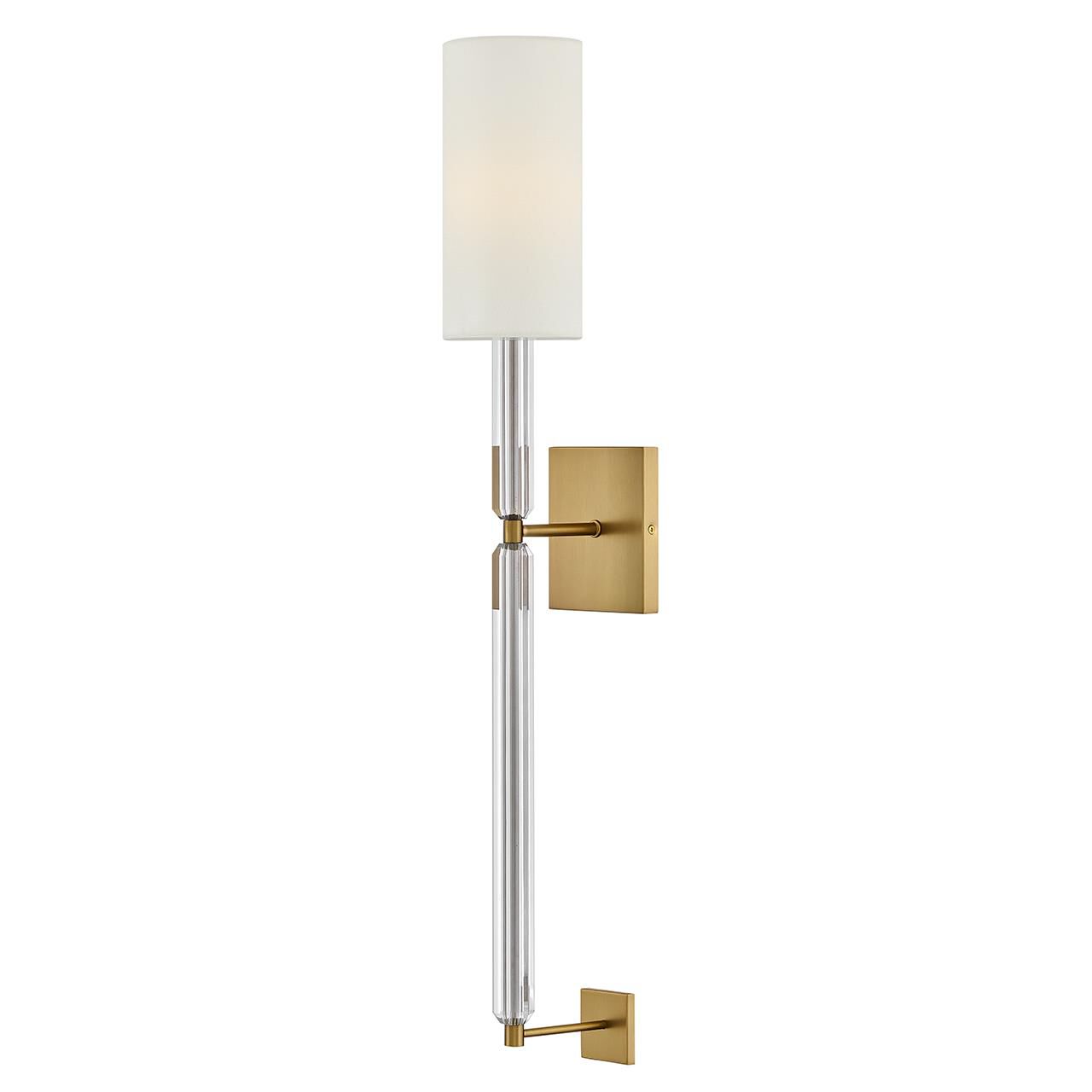 Shown in Lacquered Brass finish and White Linen shade
