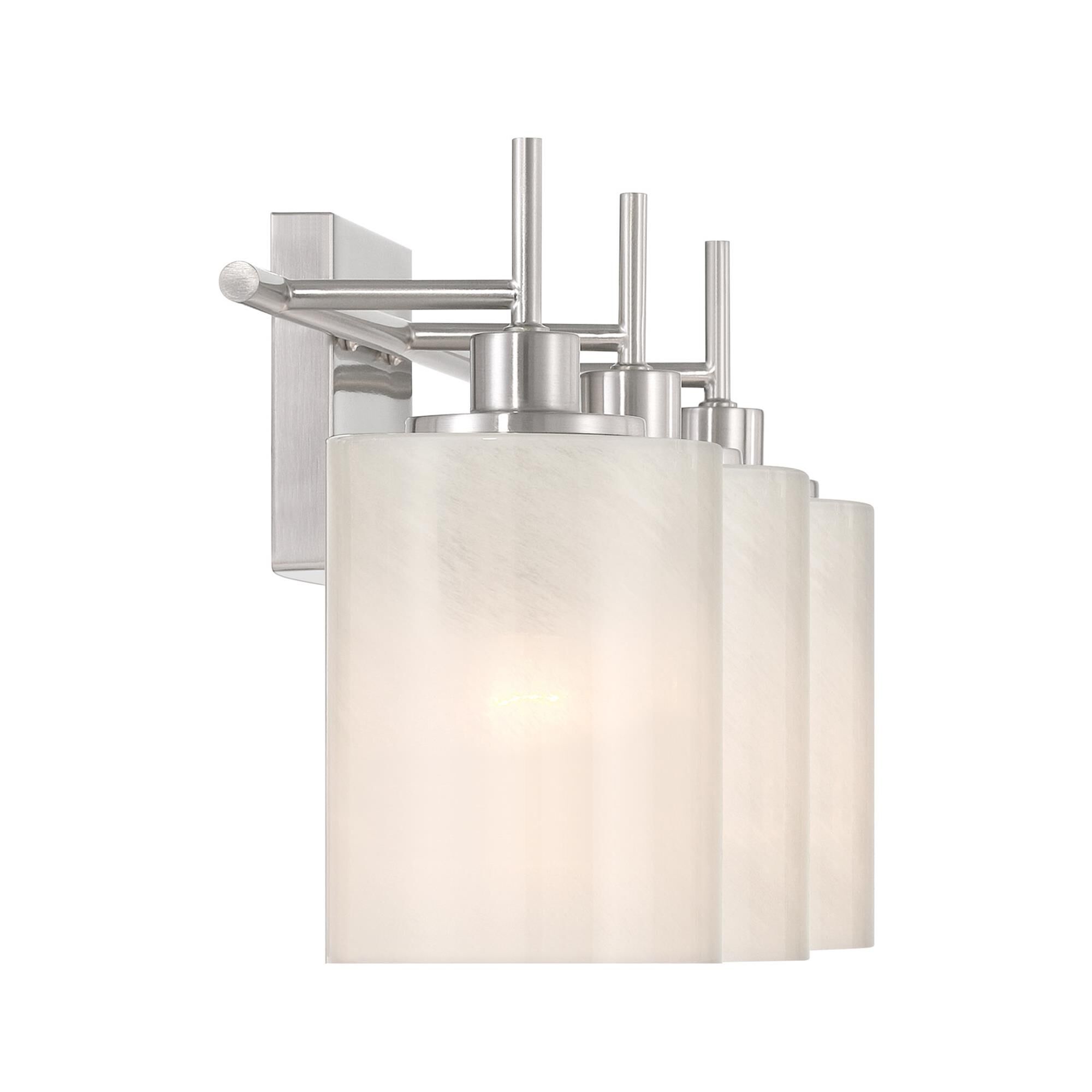 Shown in Brushed Nickel finish and White Strie glass