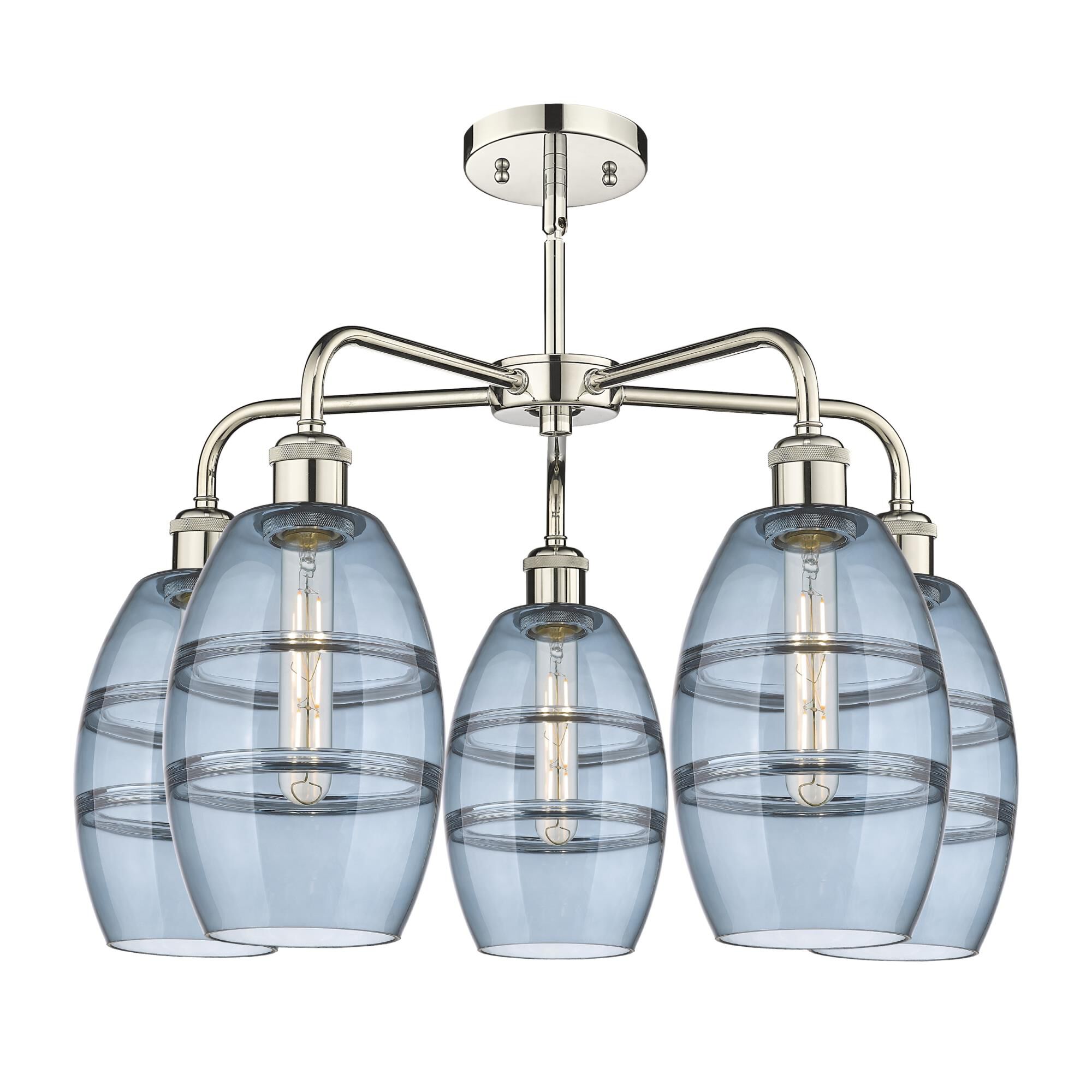 Shown in Polished Nickel finish and Princess Blue glass