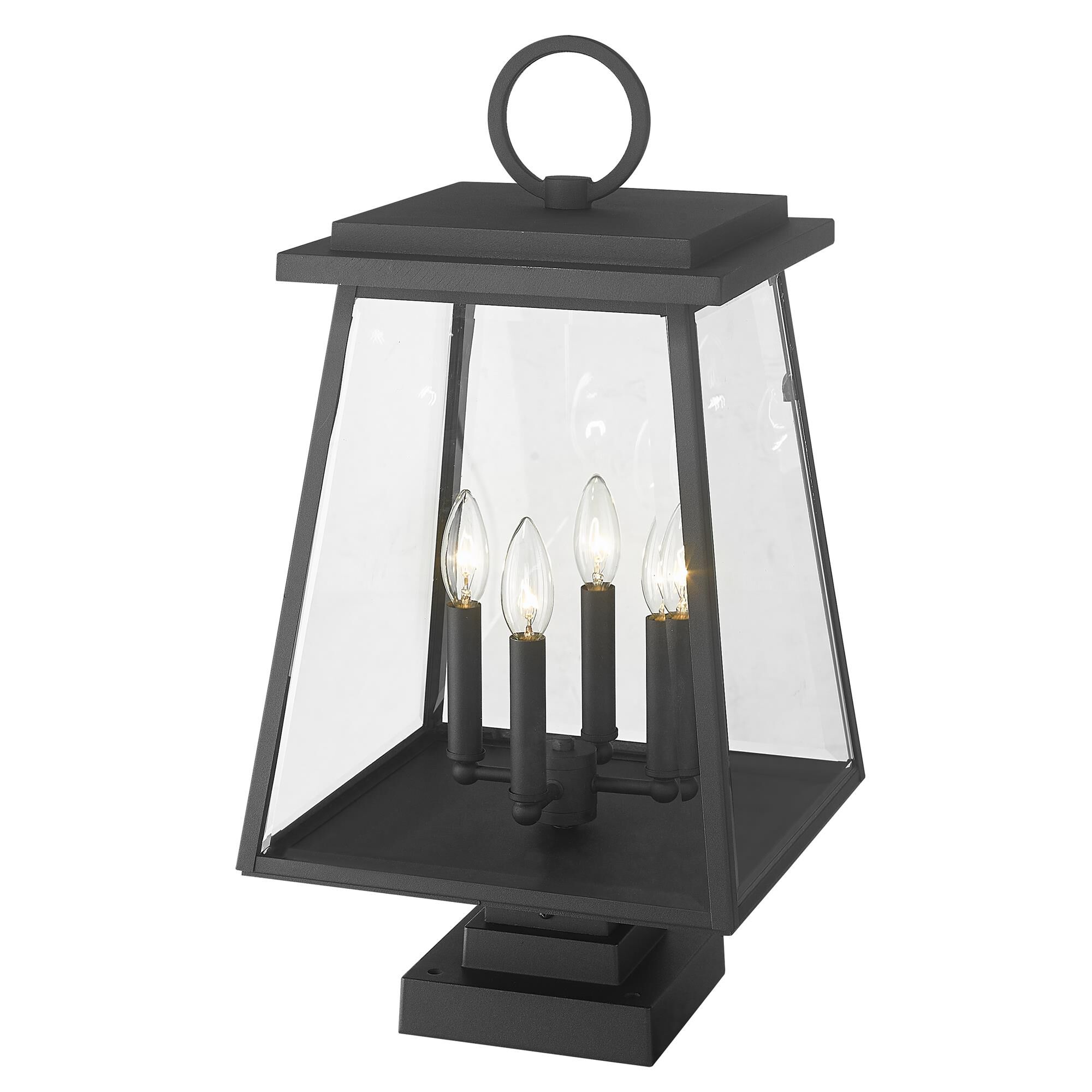 Shown in Black finish and Clear Beveled glass