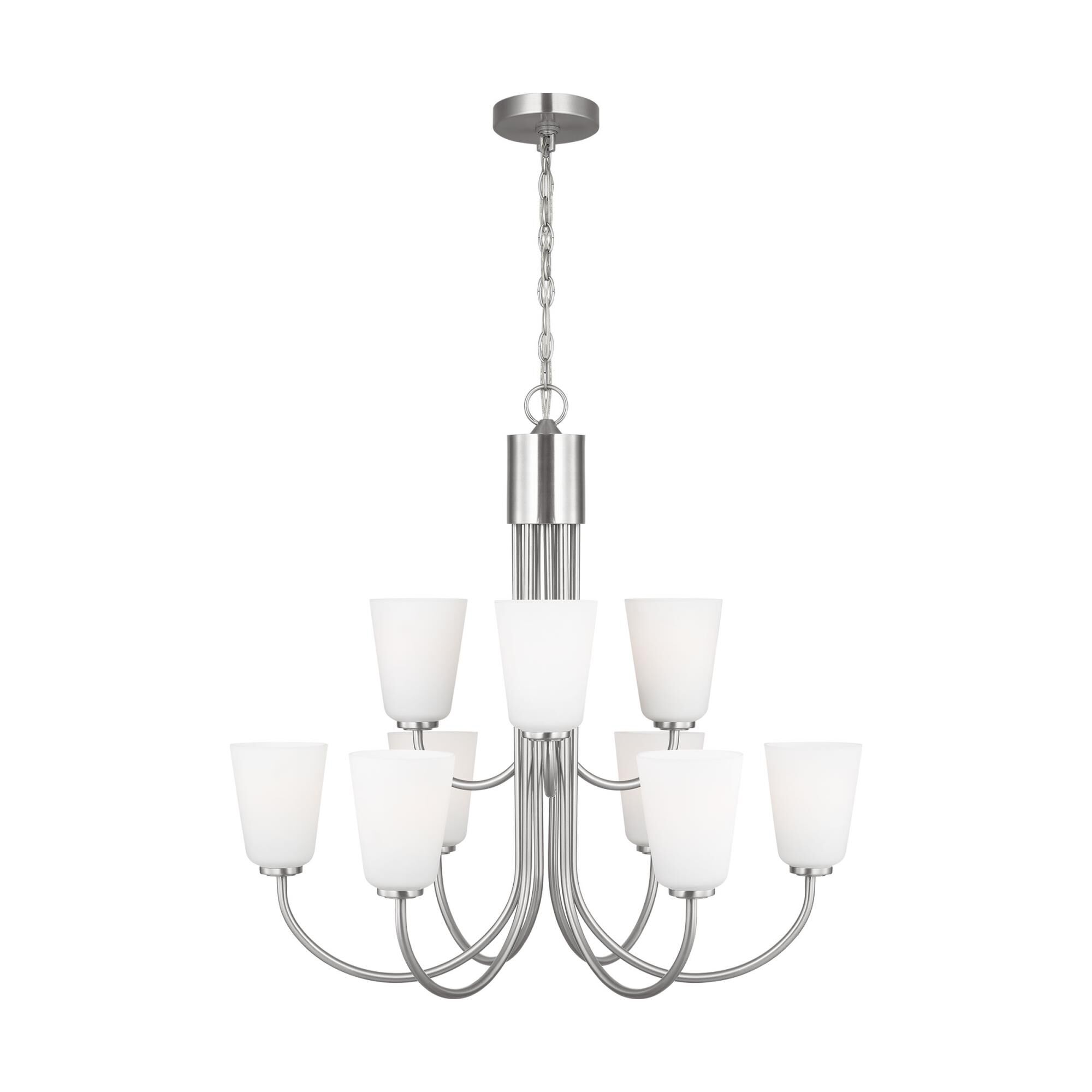 Shown in Brushed Nickel finish and Etched Painted White Inside glass