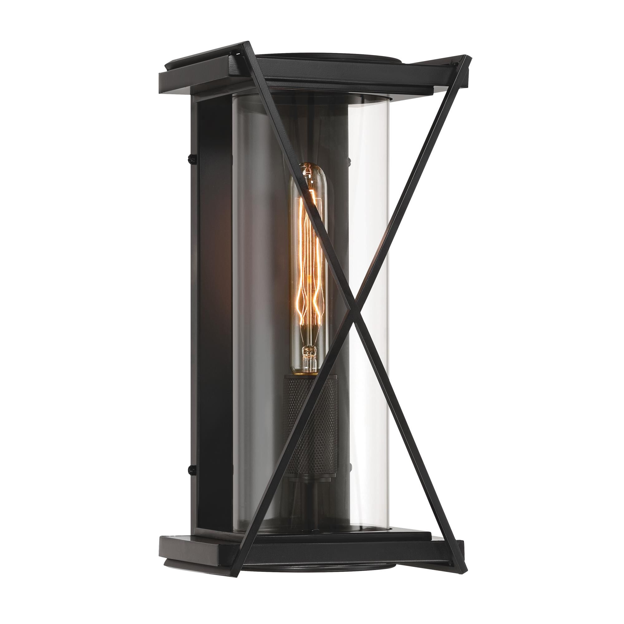 Shown in Dark Matte Black finish and Clear glass and Glass shade