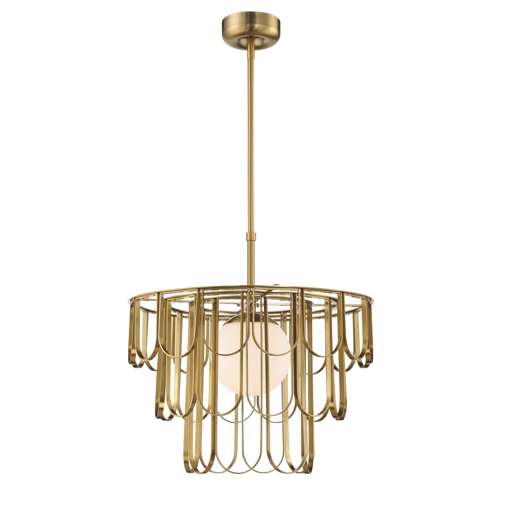 Shown in Satin Brass finish and White Frosted glass and Glass shade