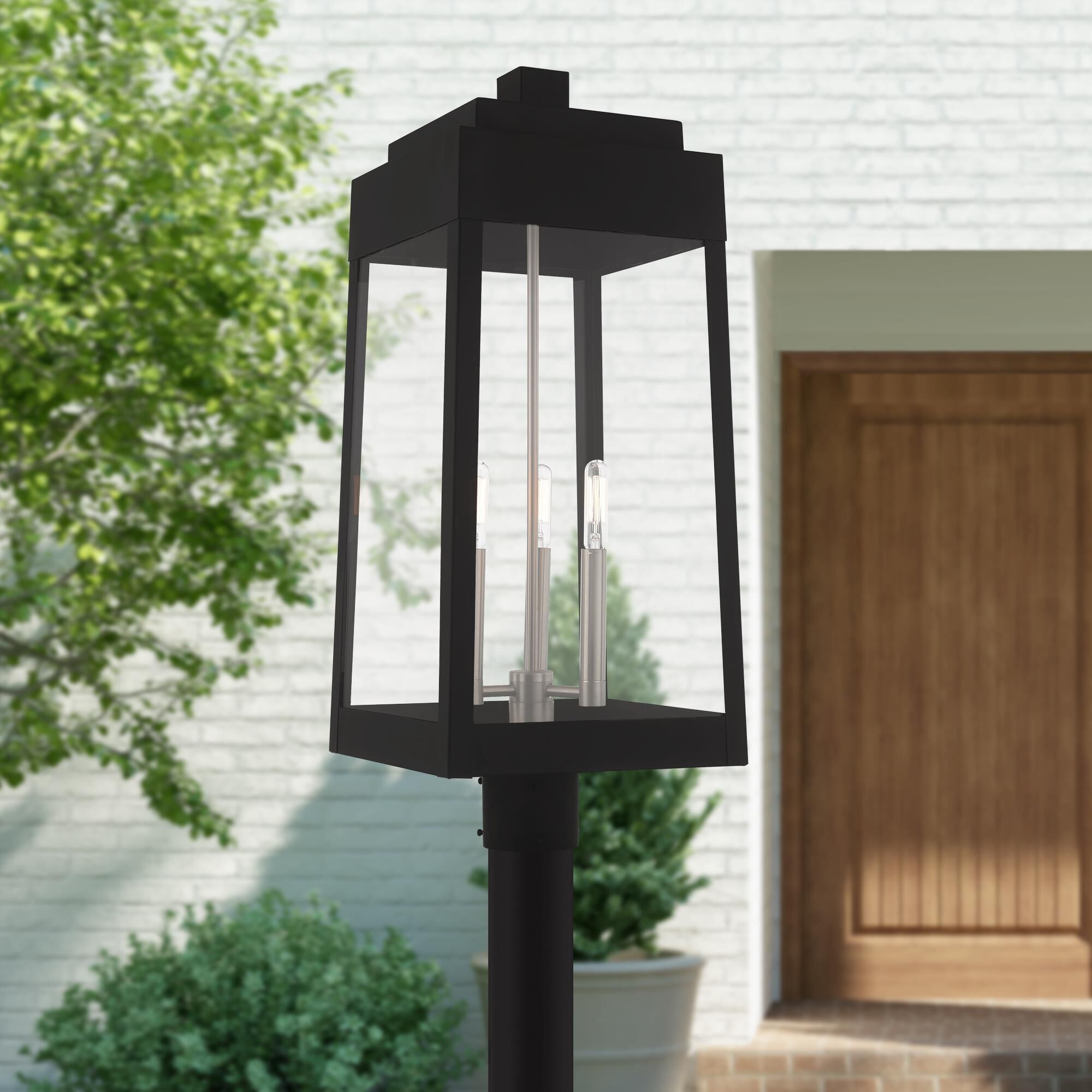 Shown in Black finish and Clear glass