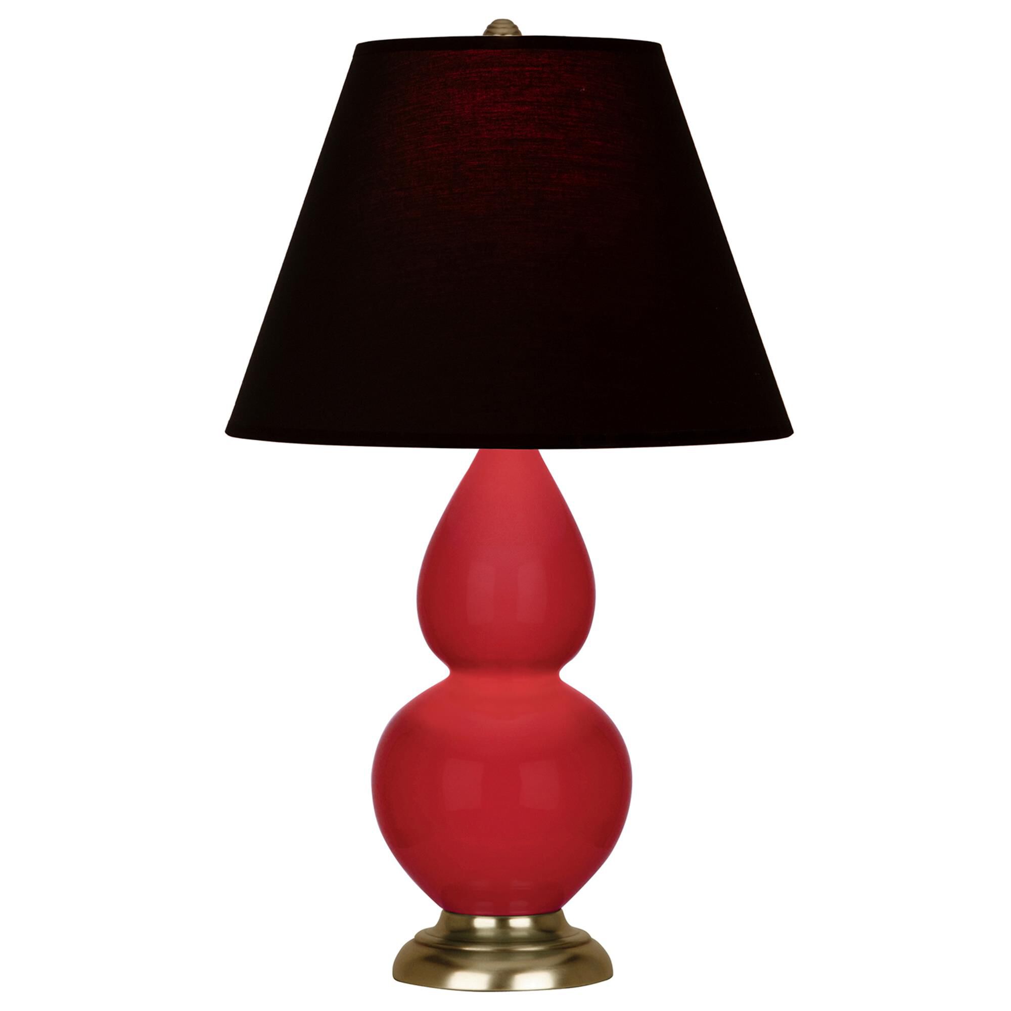 Shown in Ruby Red finish and Ink Black with Rose Red Lining shade and Antique Brass accent