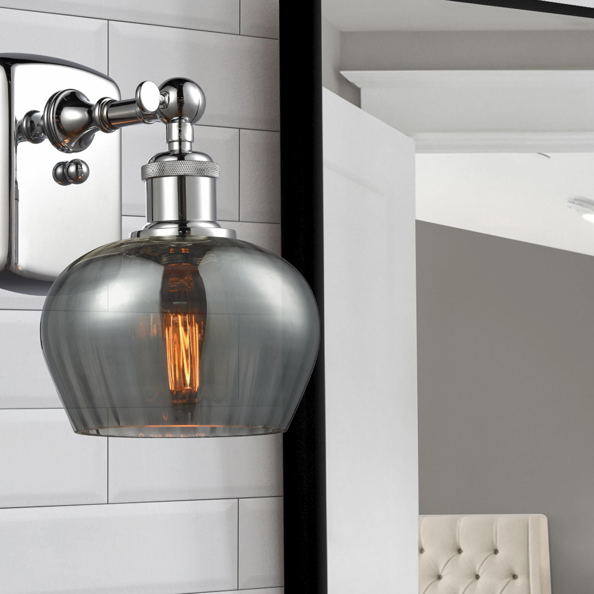 Shown in Polished Chrome finish and Smoked Fluted glass