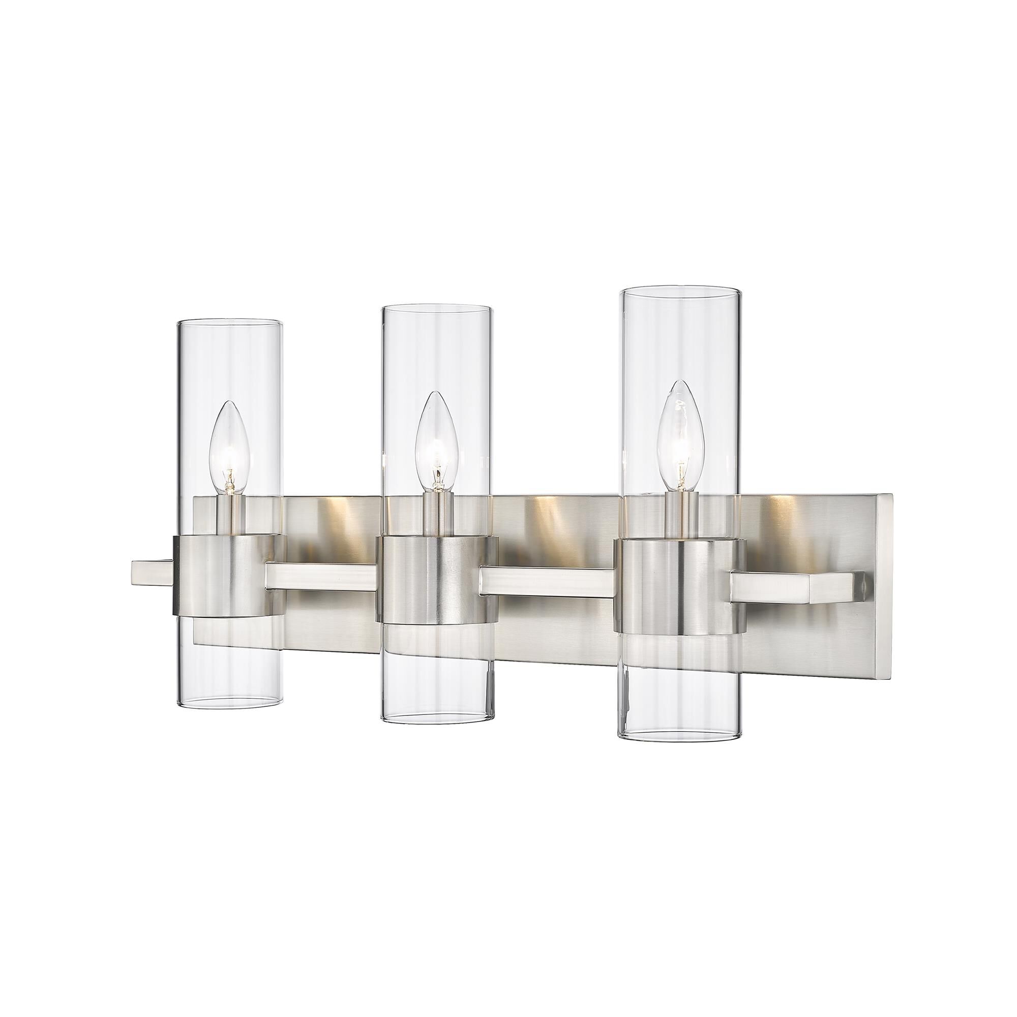 Shown in Brushed Nickel finish and Clear glass