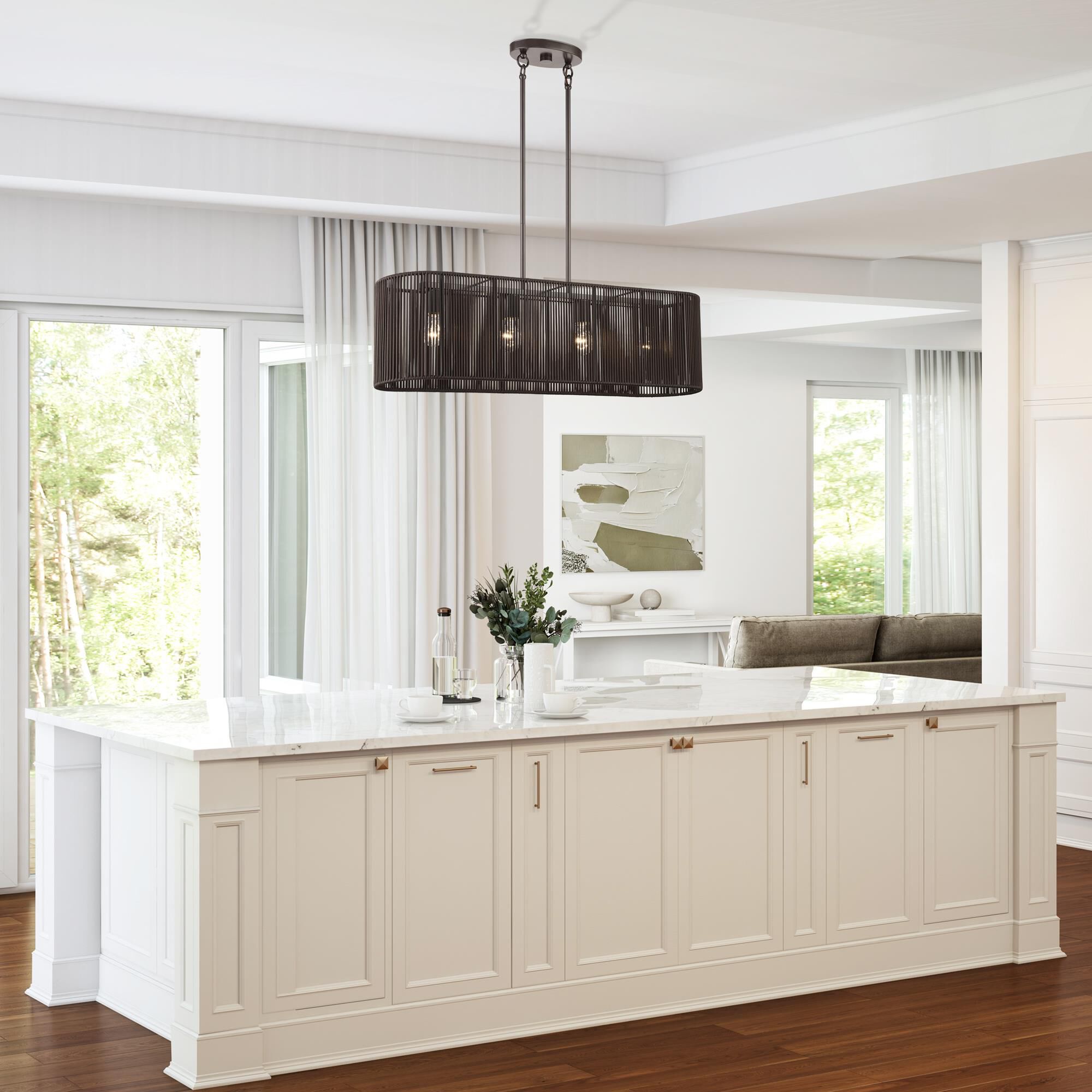 Shown in English Bronze finish and Hand-Woven Dark Chocolate Color Polyester Rope shade