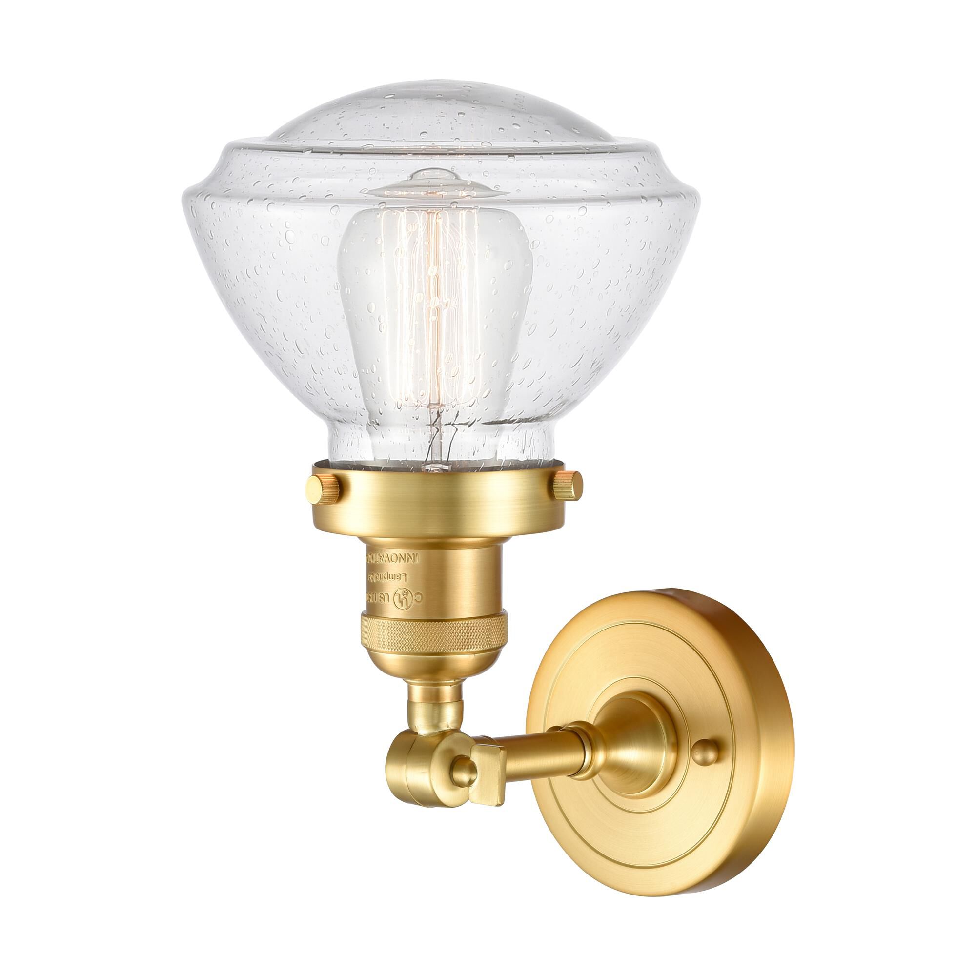 Shown in Satin Gold finish and Seedy Olean glass