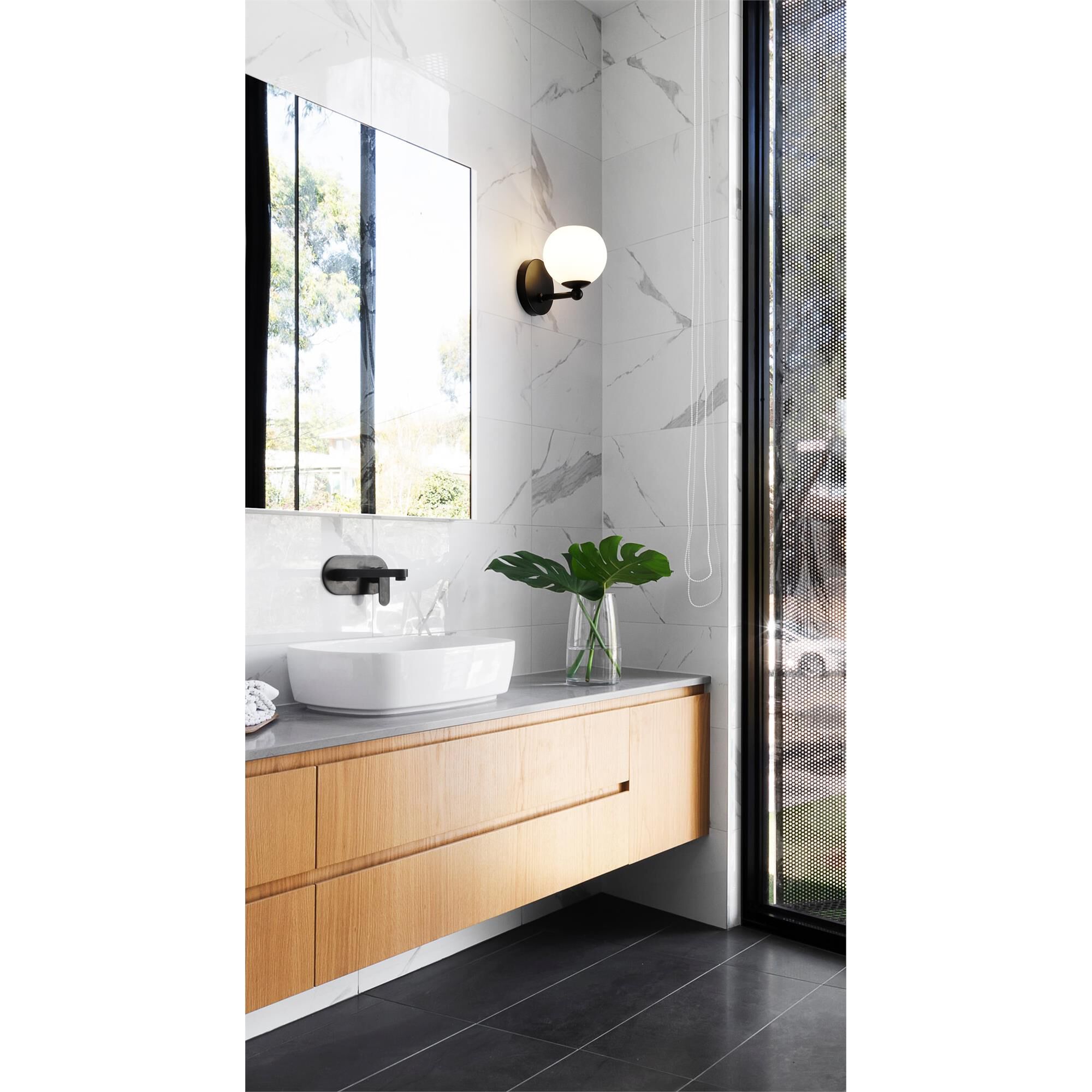 Shown in Matte Black finish and Opal Etched glass