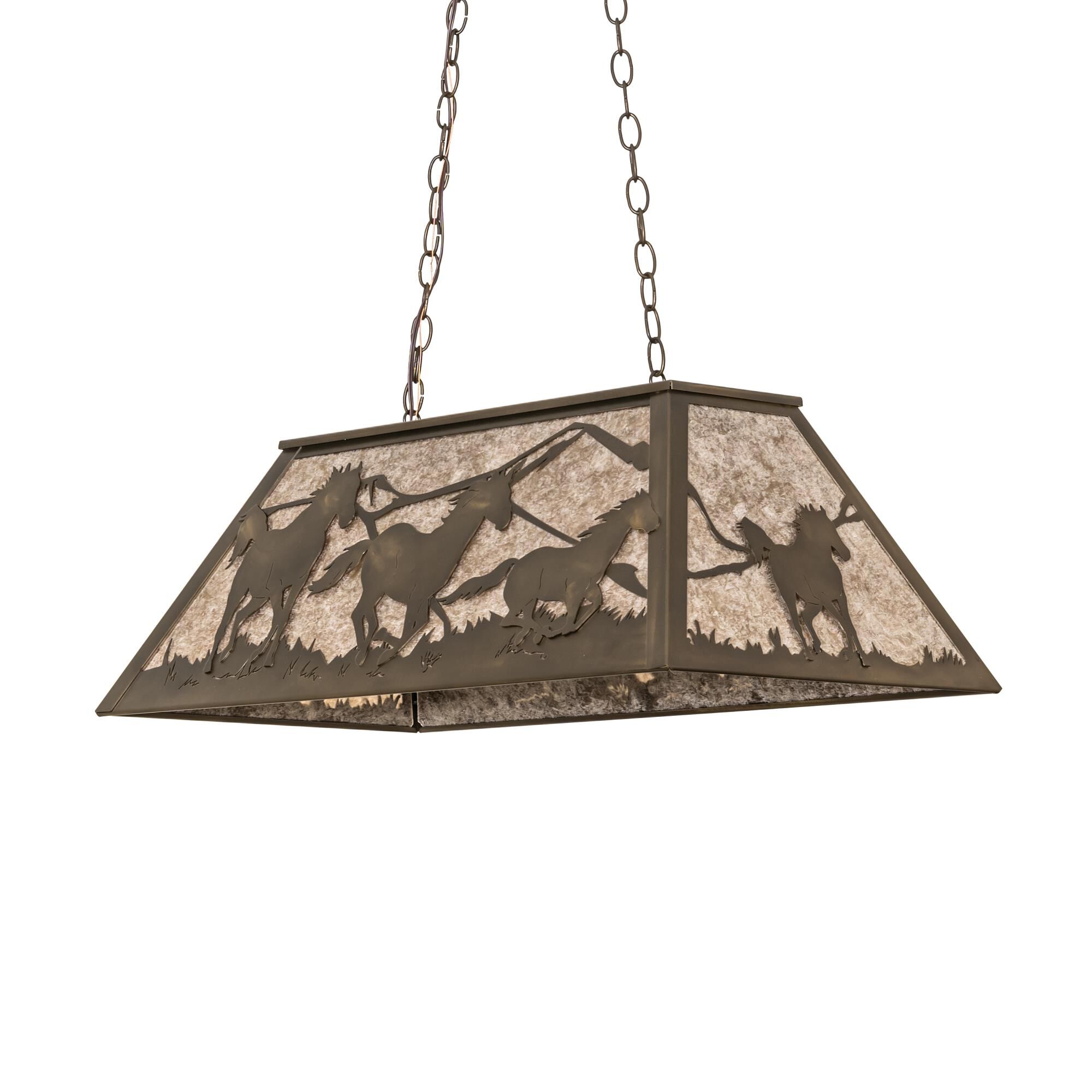 Shown in Antique Copper Finish finish and Silver Mica glass