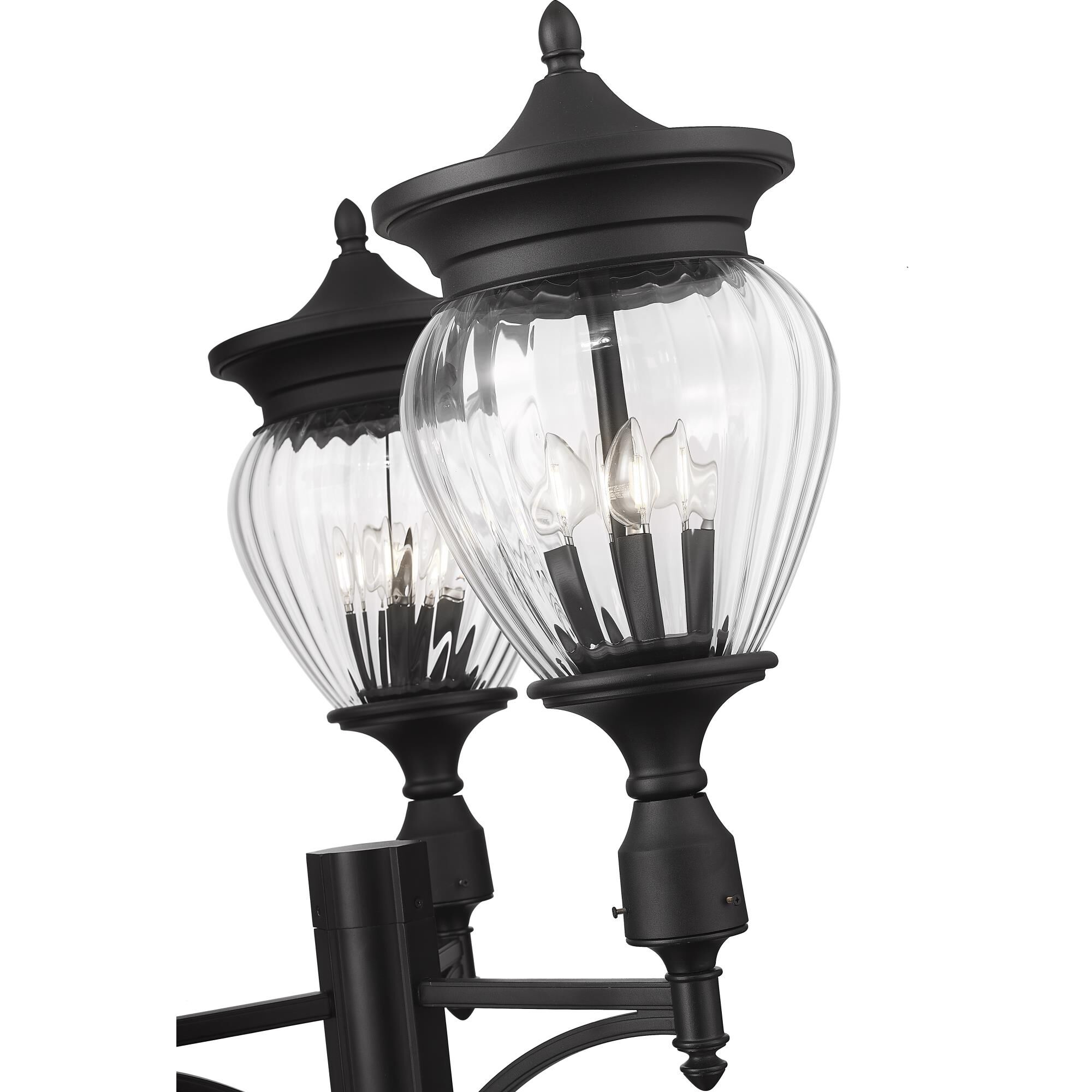 Shown in Black finish and Clear Ribbed glass and Clear Ribbed shade