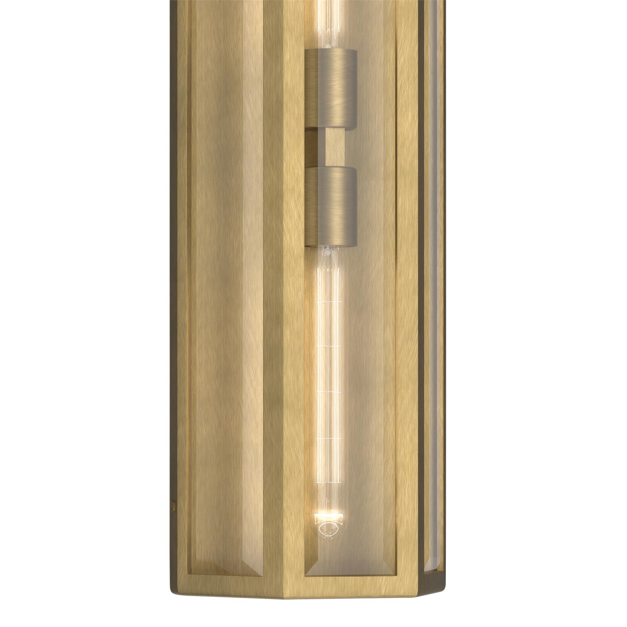 Shown in Natural Brass finish and Clear Beveled glass