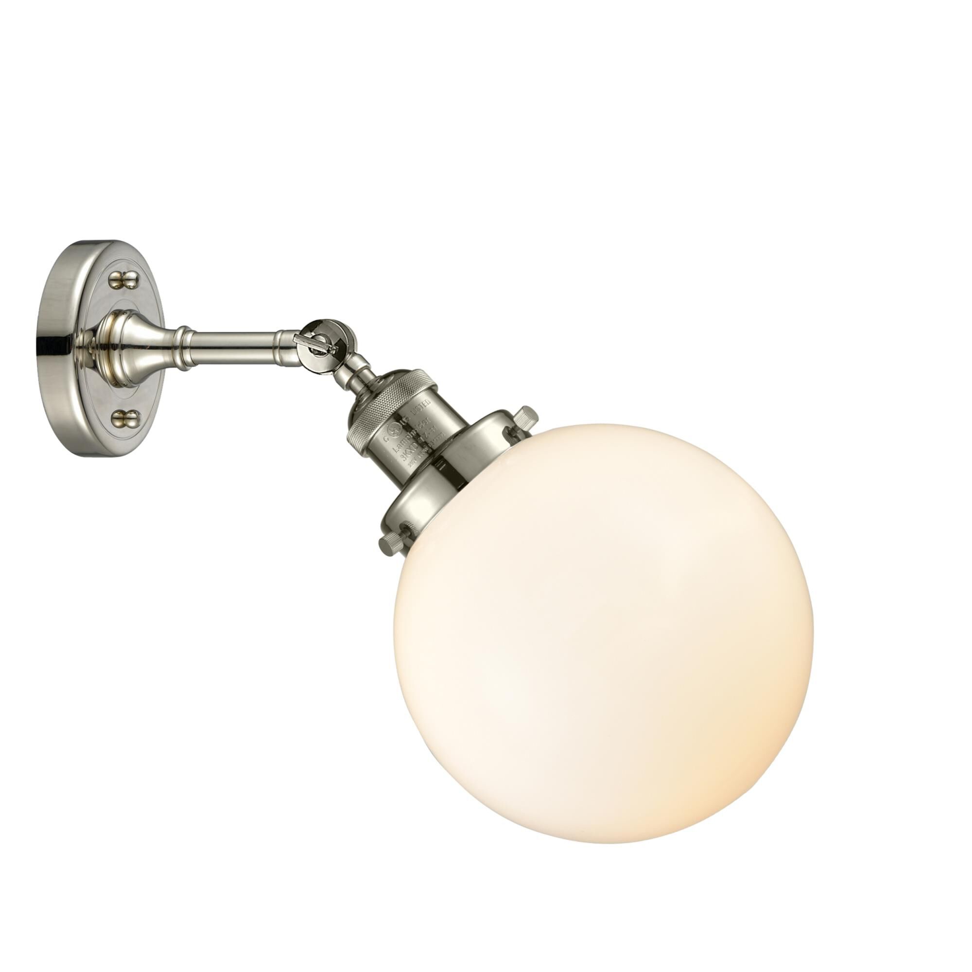 Shown in Polished Nickel finish and Matte White Cased glass and No Accent accent