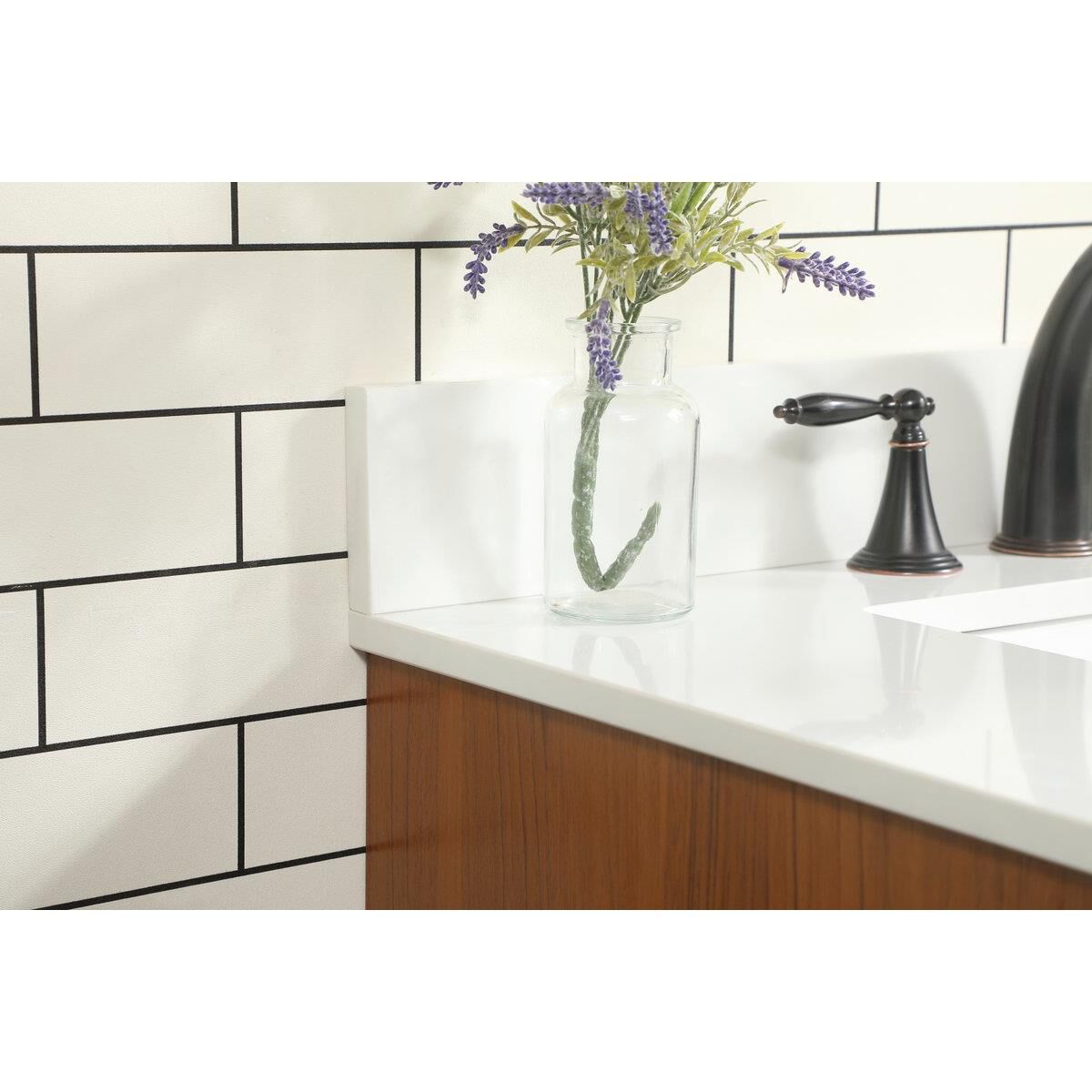 Shown in Teak finish and With Backsplash accent