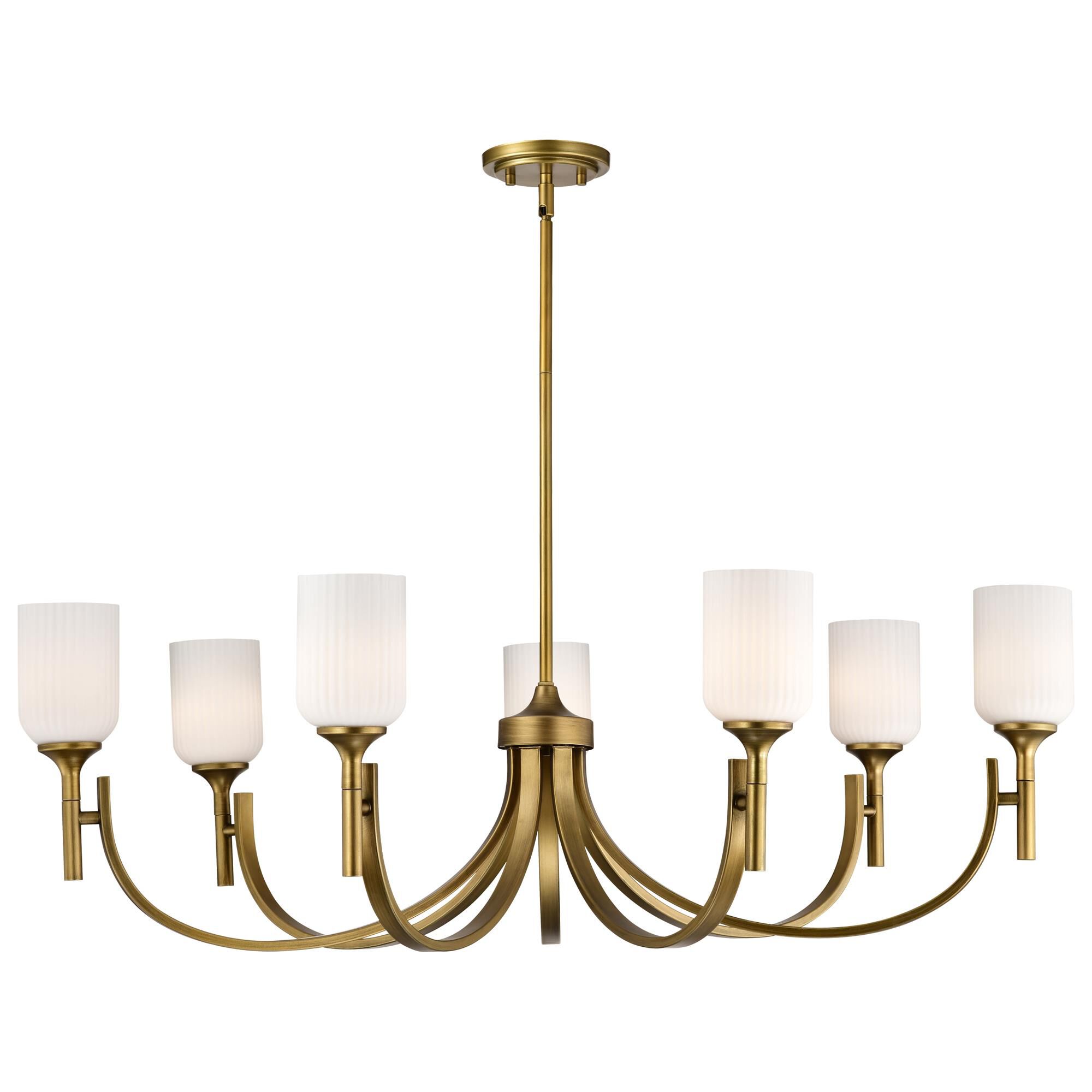 Shown in Natural Brass finish and Frosted Ribbed glass