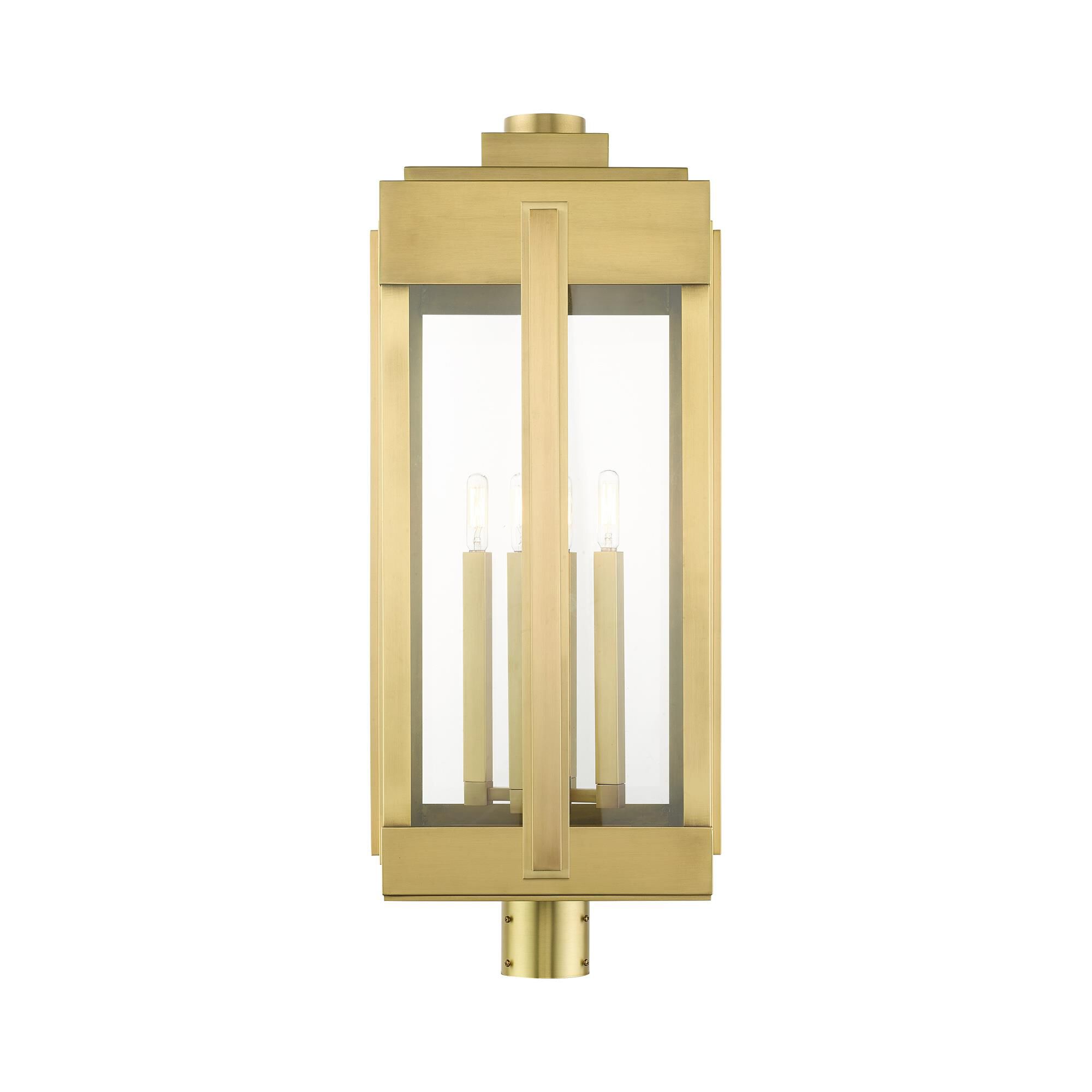 Shown in Natural Brass finish and Clear glass