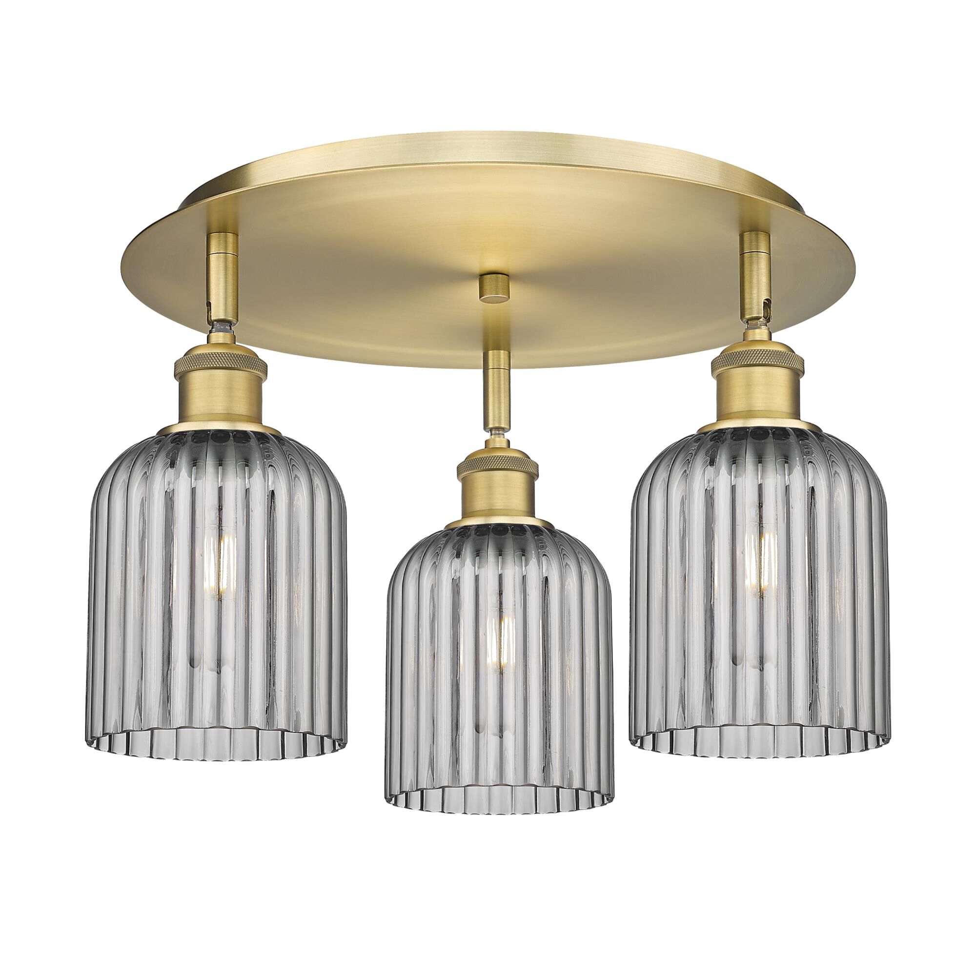 Shown in Brushed Brass finish and Light Smoke shade