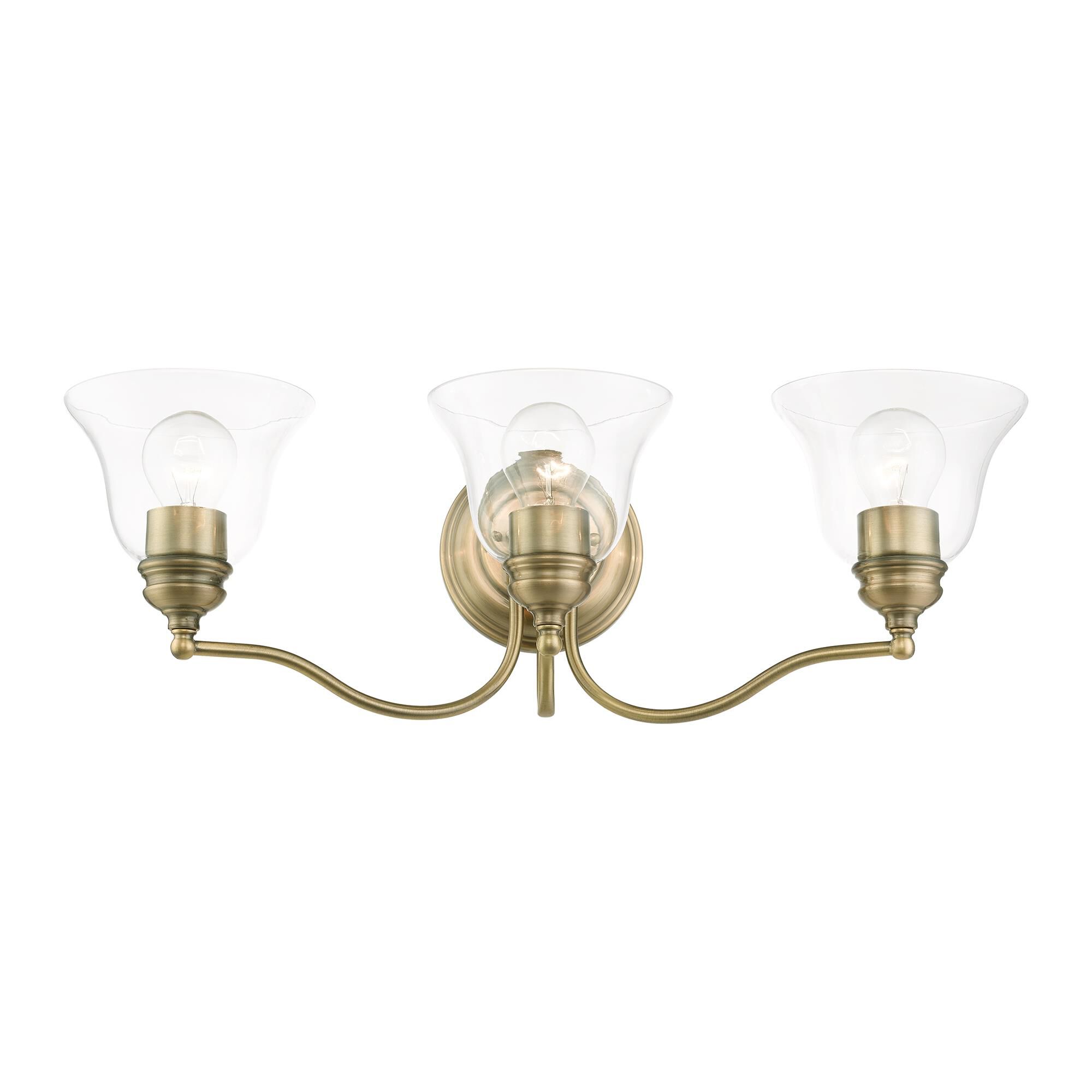 Shown in Antique Brass finish and Hand Blown Clear glass