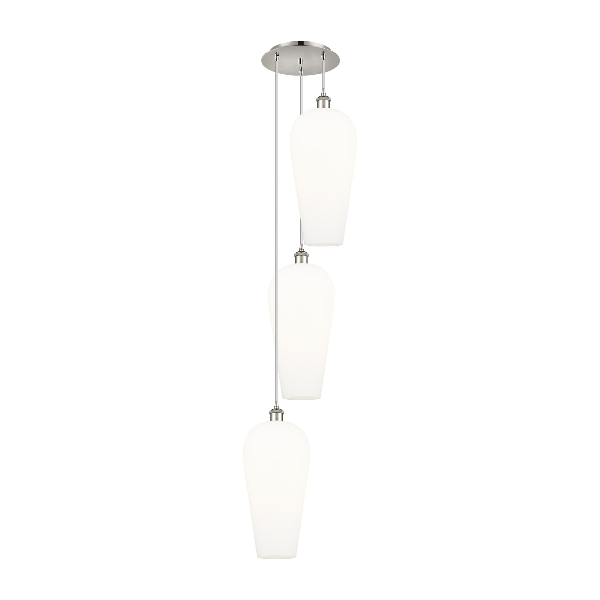 Shown in Polished Nickel finish and White glass