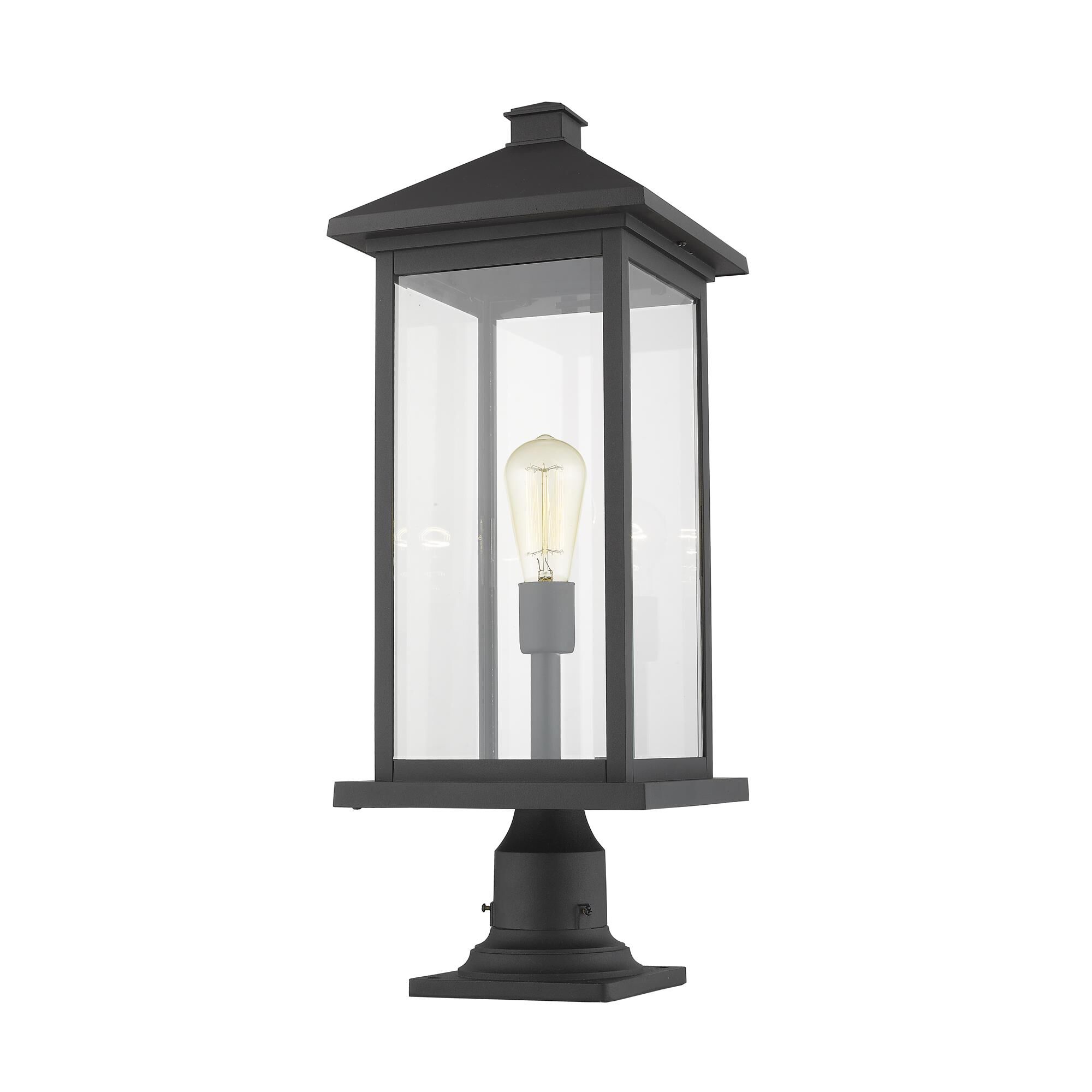 Shown in Black finish and Glass shade