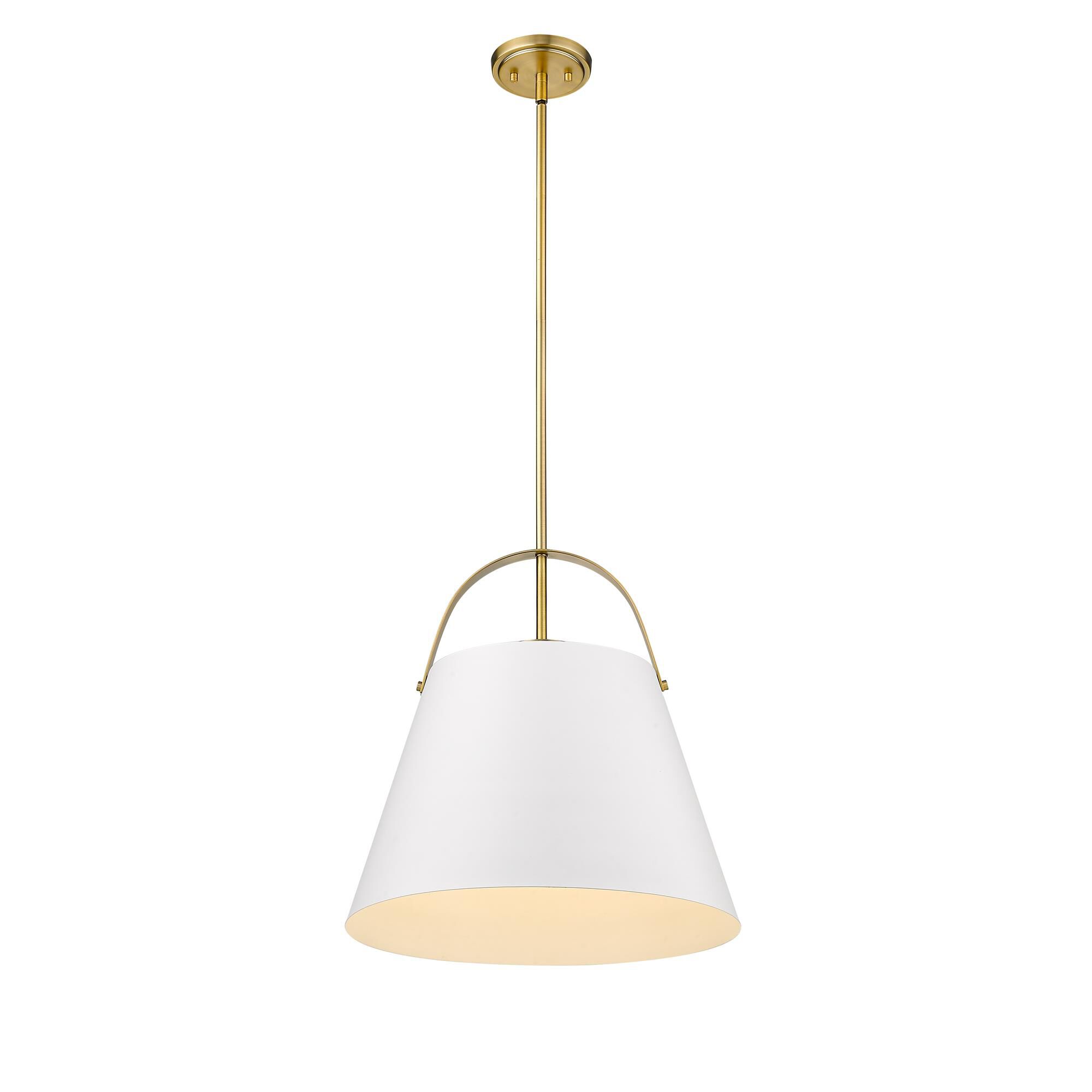 Shown in Matte White + Heritage Brass finish and Metal glass and Metal shade