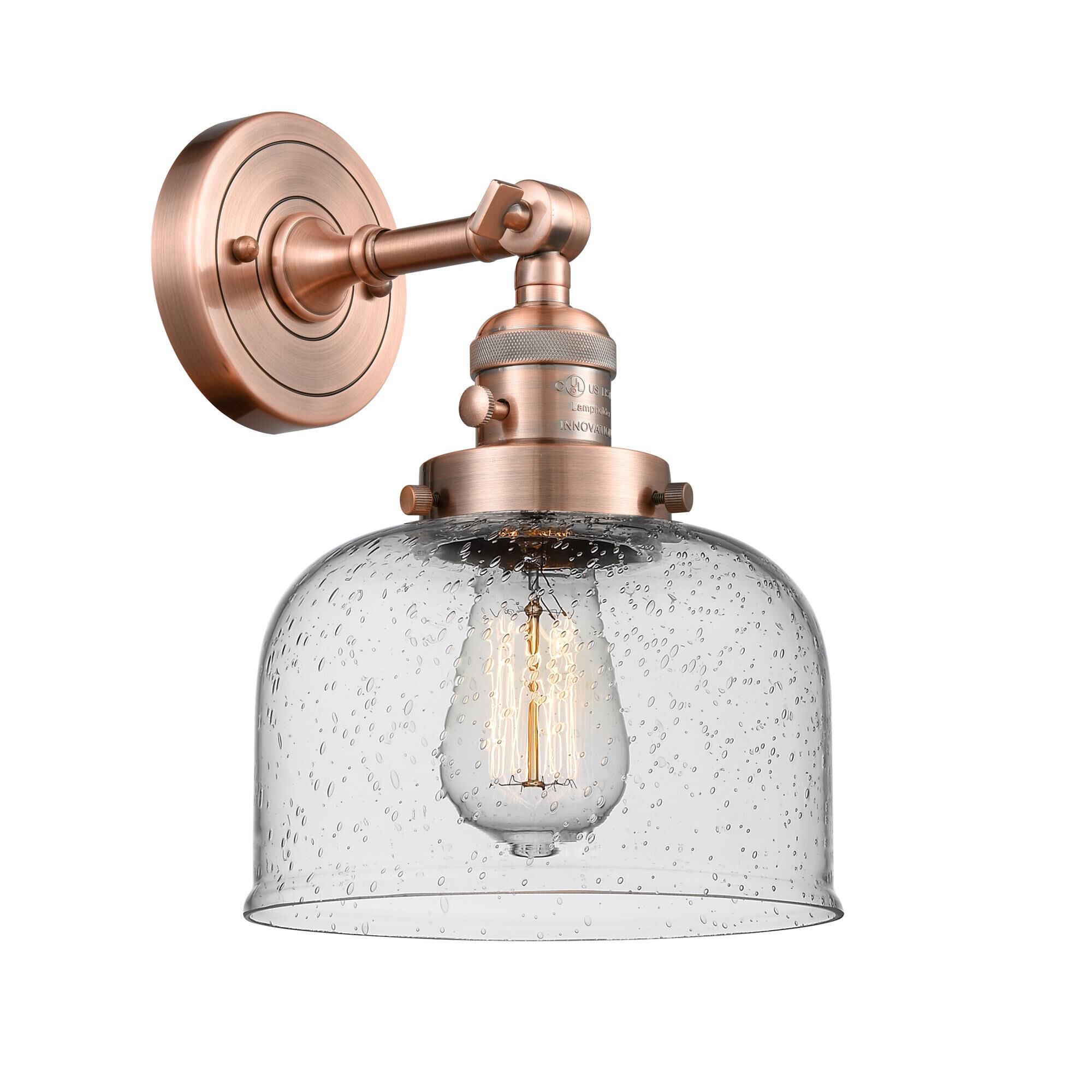 Shown in Antique Copper finish and Seedy Large Bell glass and Switch on Socket accent