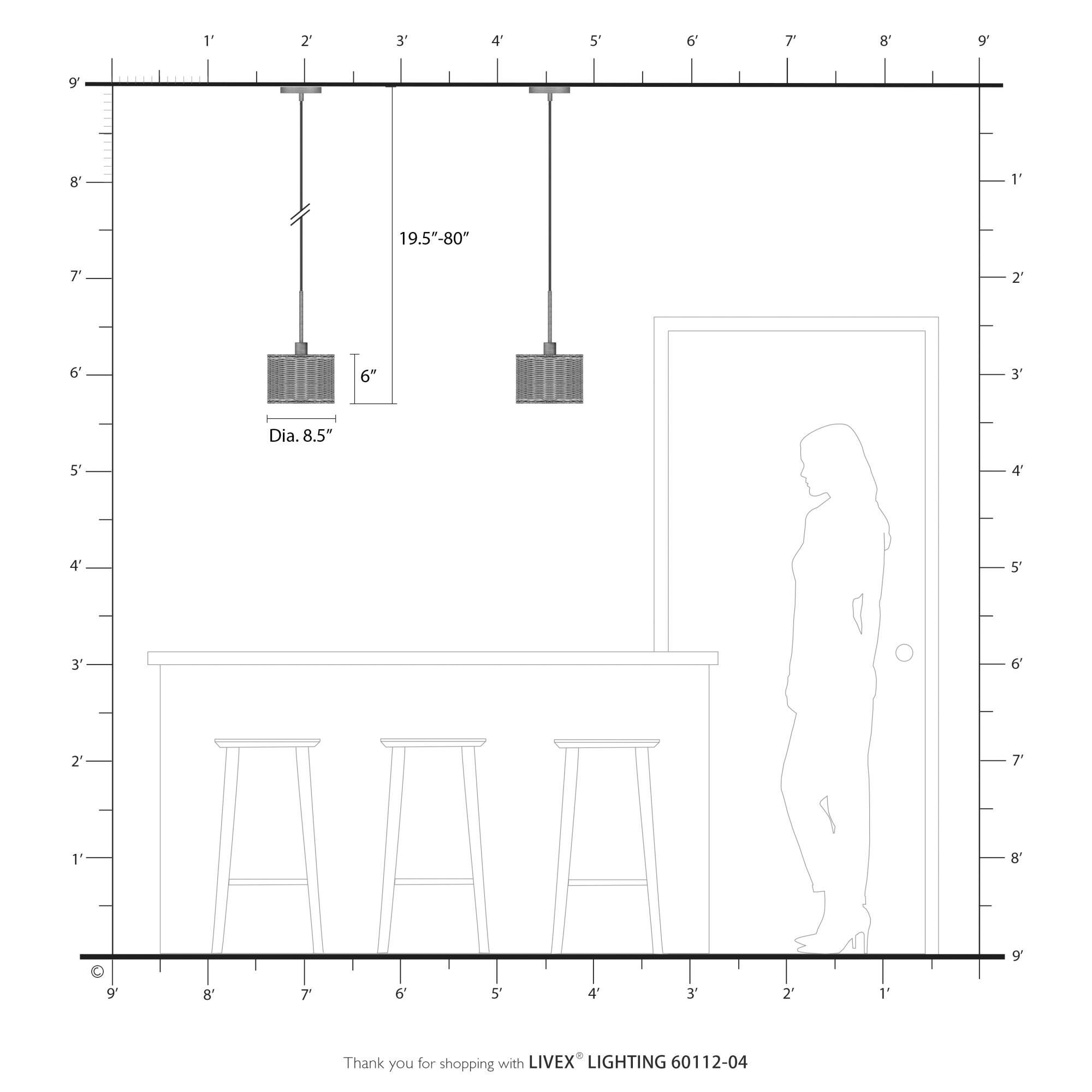 Shown in Black finish and Hand-Woven Charred Gray Color Rattan shade