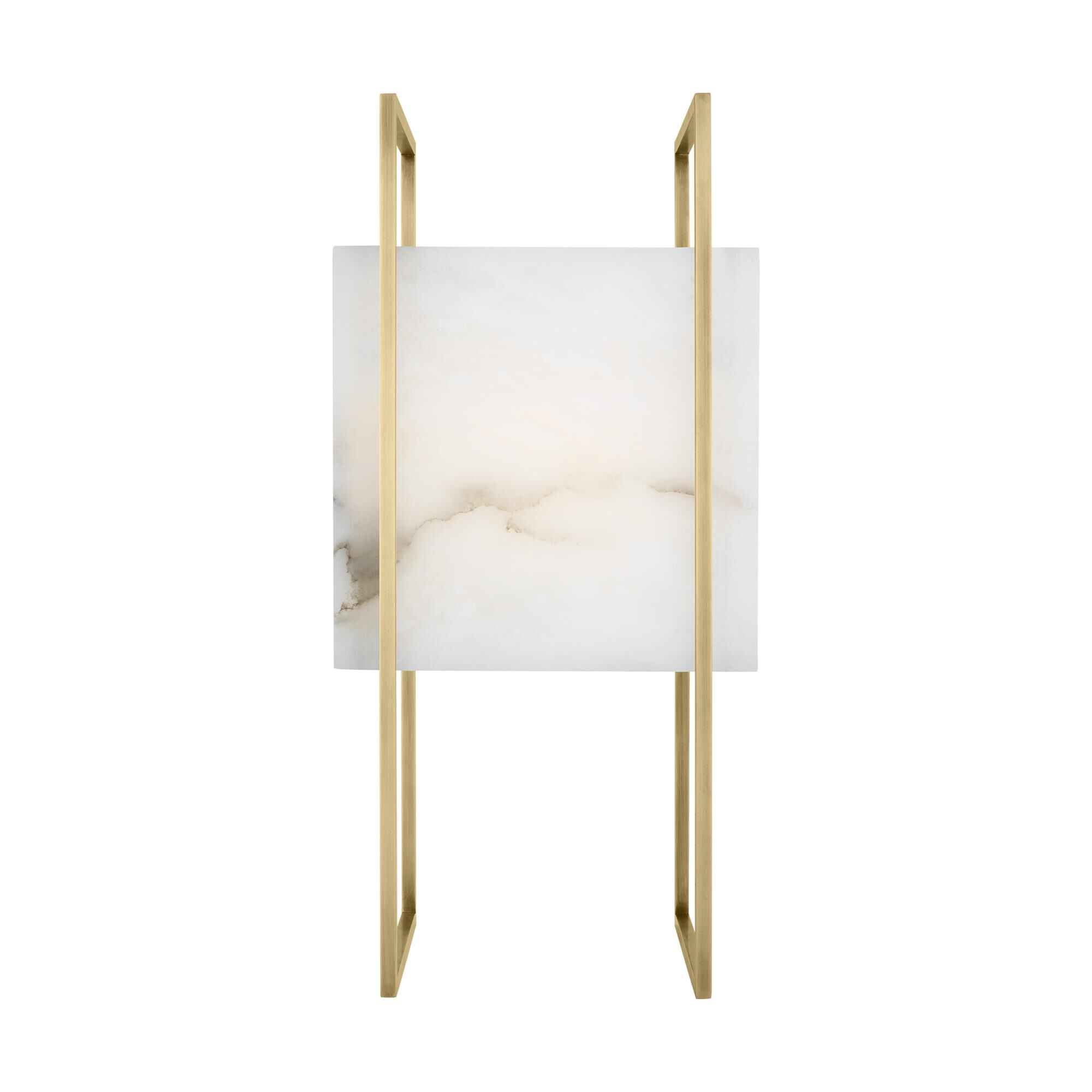 Shown in Hand-Rubbed Antique Brass finish and Alabaster shade