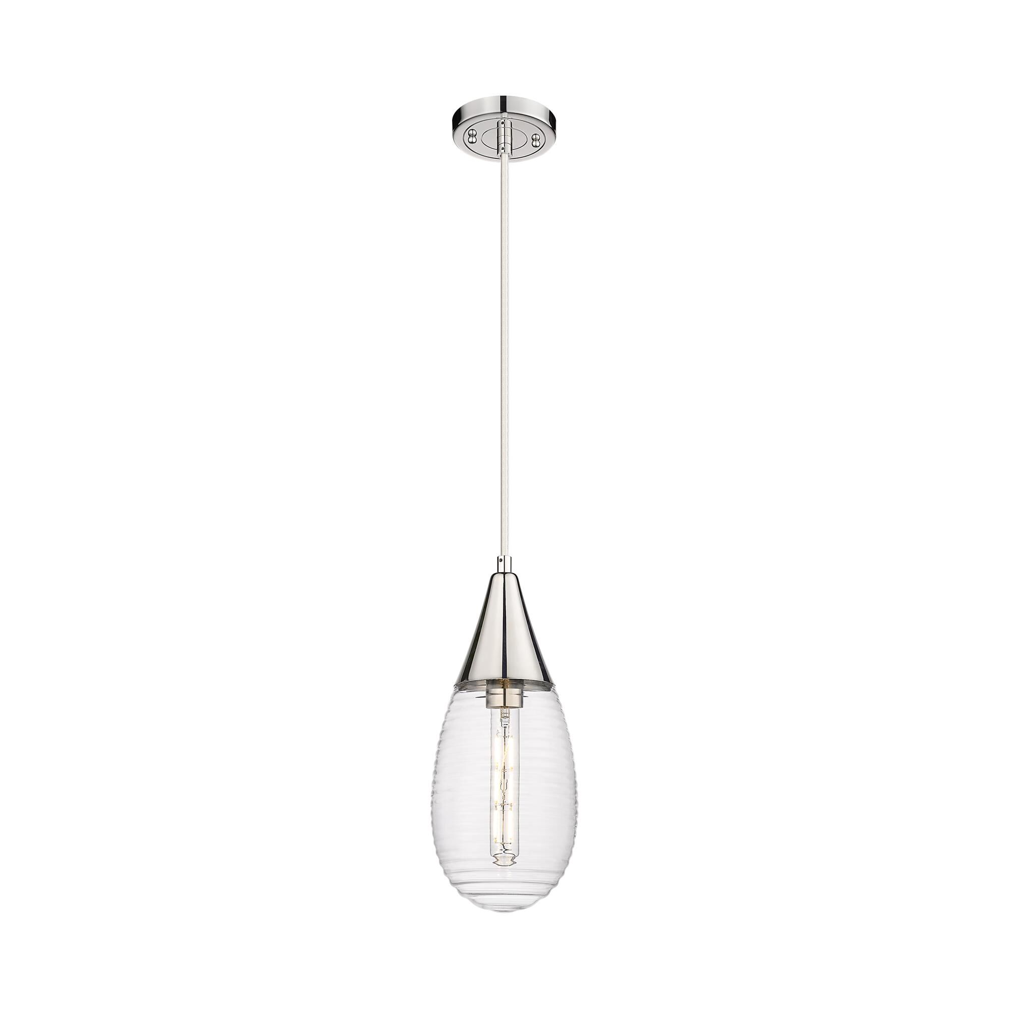 Shown in Polished Nickel finish and Striped Clear glass and Striped Clear Glass shade