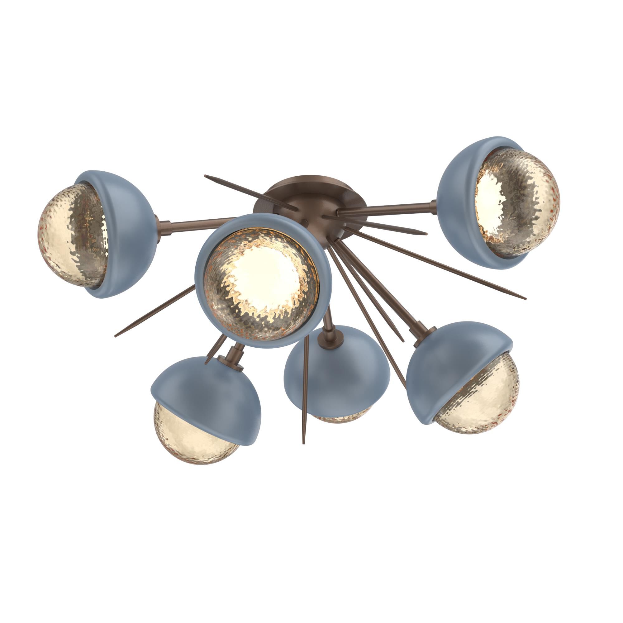 Shown in Burnished Bronze finish and Amber glass and Poppy Blue accent