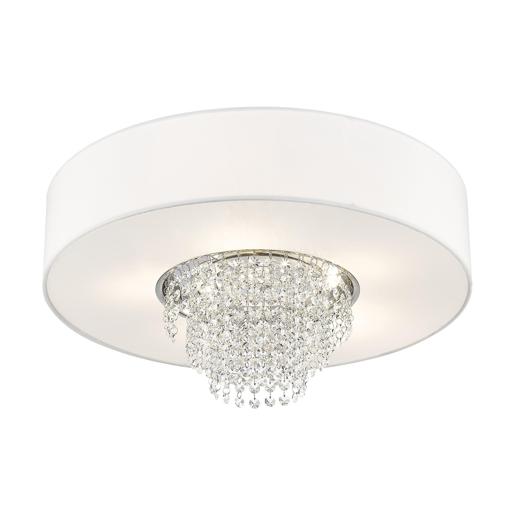 Shown in Brushed Nickel finish and Clear crystal and Off-White Sheer Organza shade