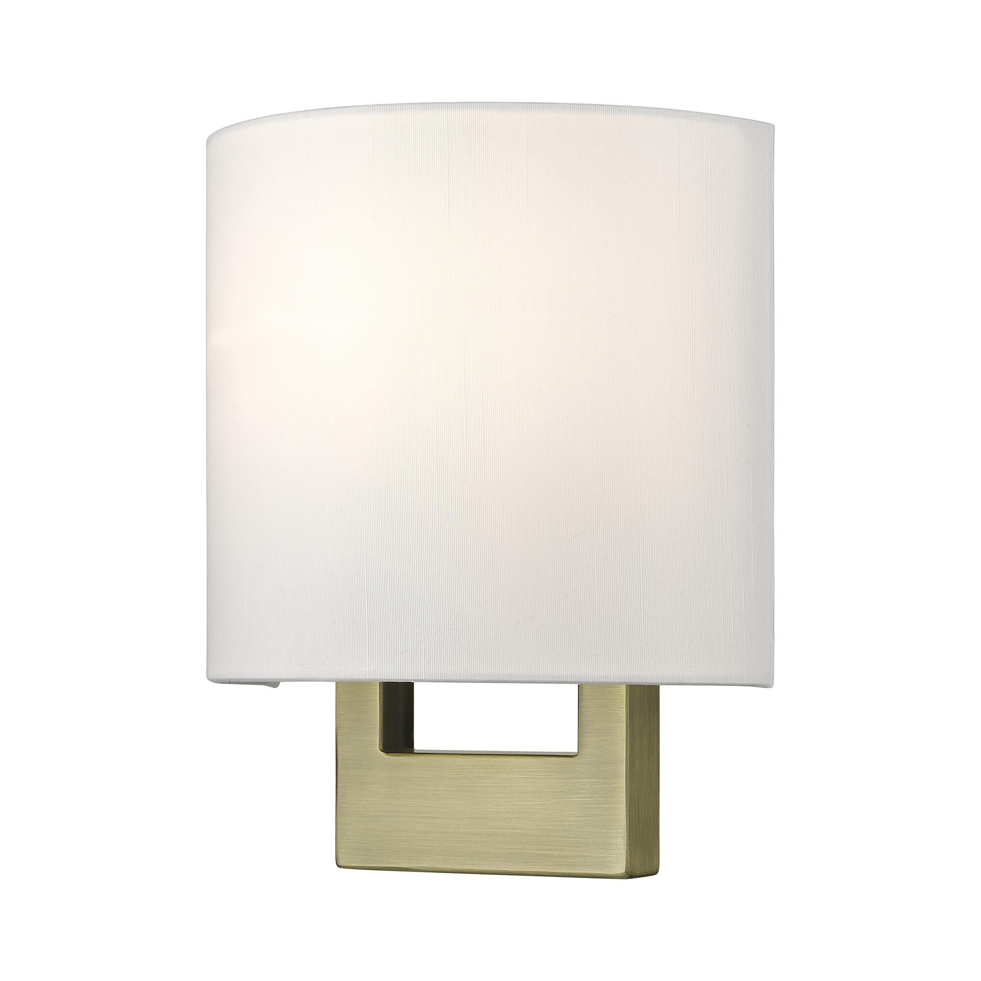 Shown in Antique Brass finish and Hand Crafted Off-White Color Hardback Fabric with White Fabric Inside shade