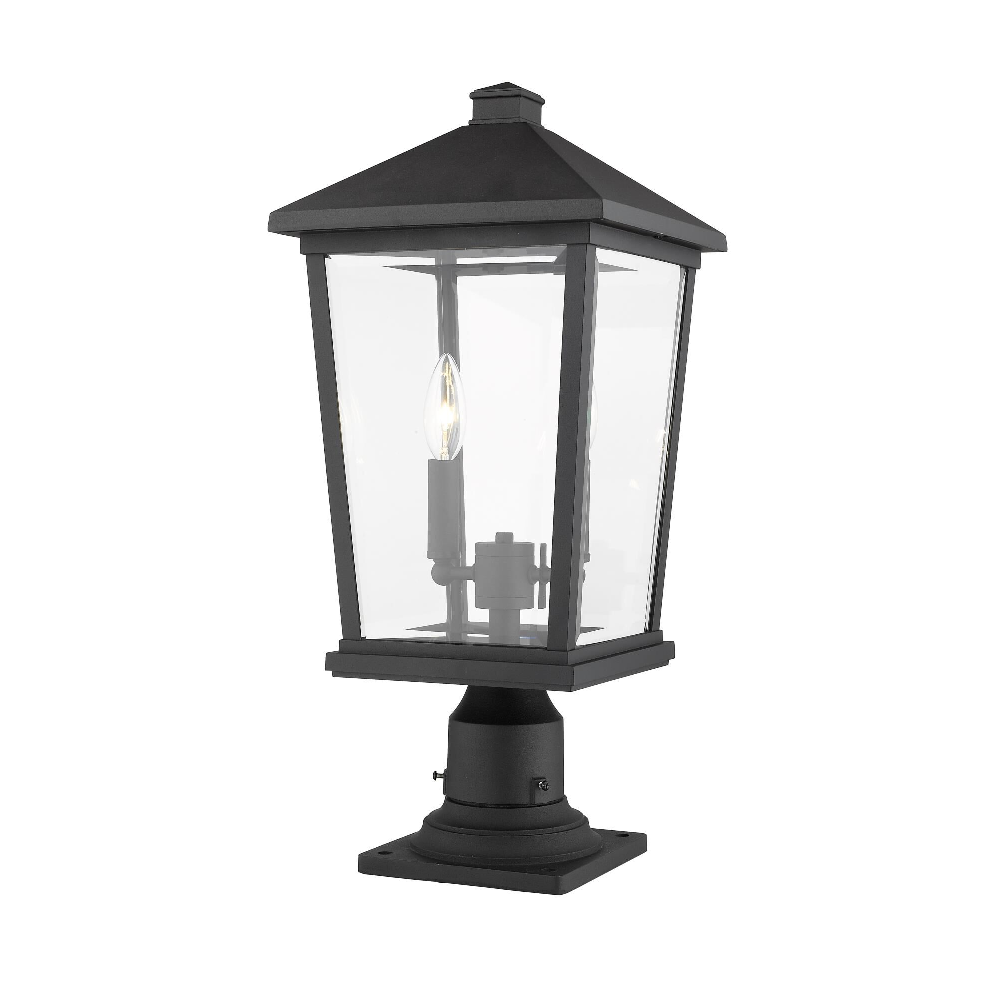 Shown in Black finish and Glass shade