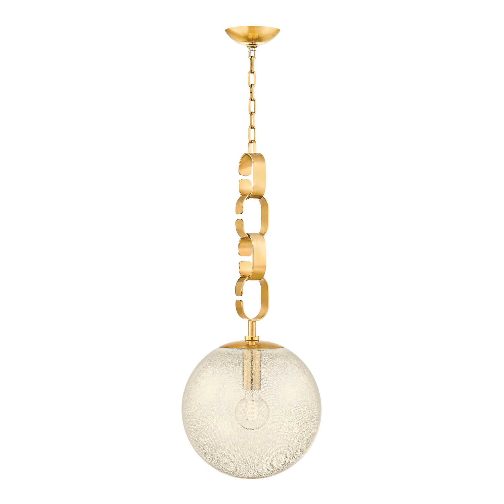 Shown in Vintage Brass finish and Clear glass