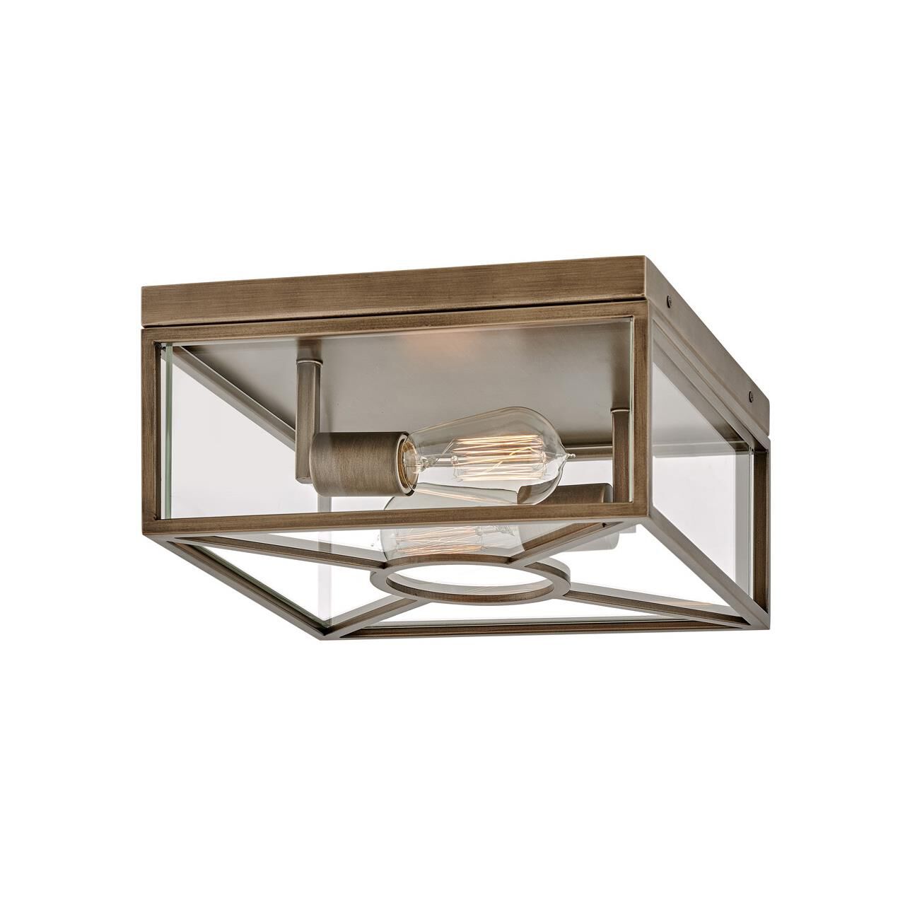 Shown in Burnished Bronze finish and Clear Mitered glass