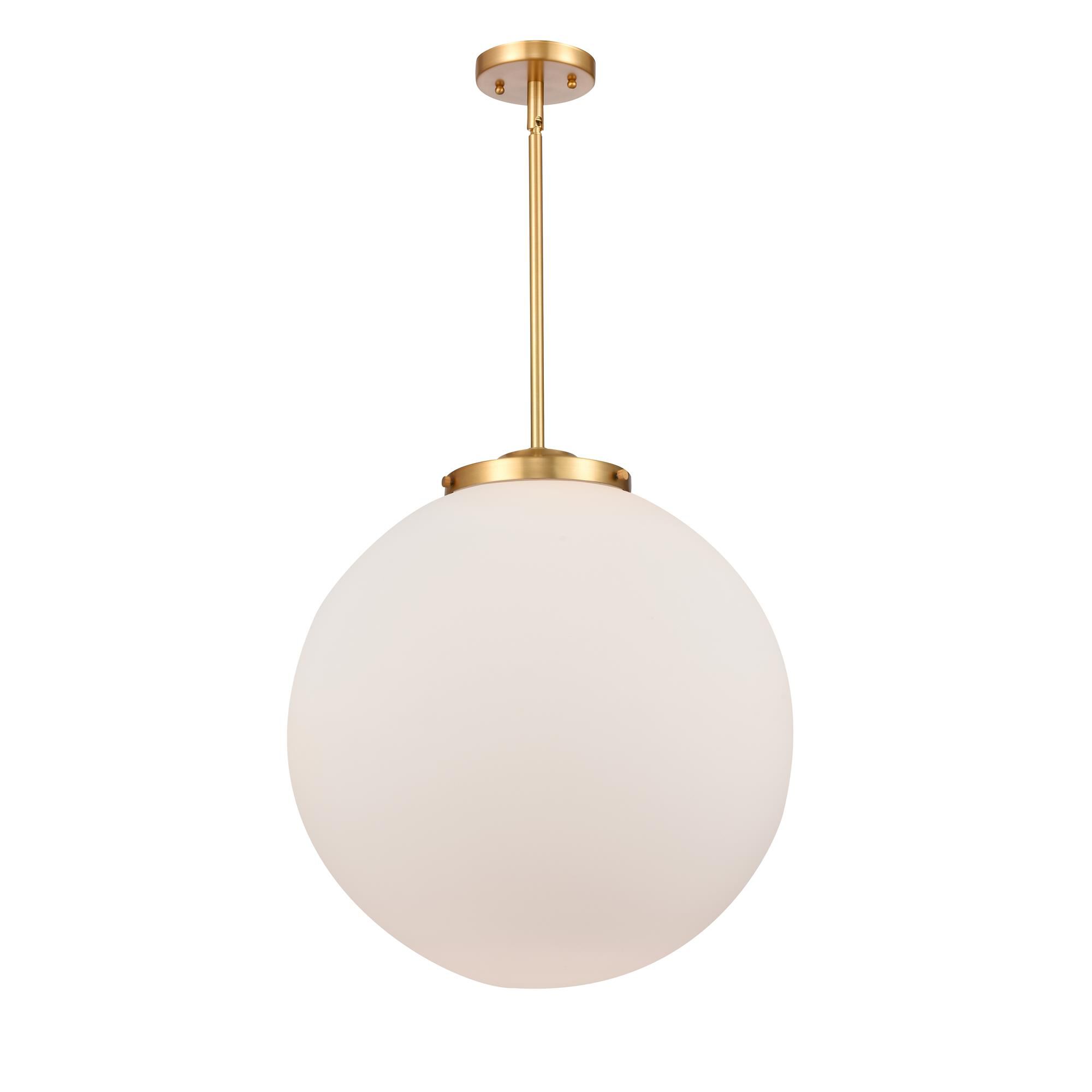 Shown in Satin Gold finish and Matte White Cased Beacon glass