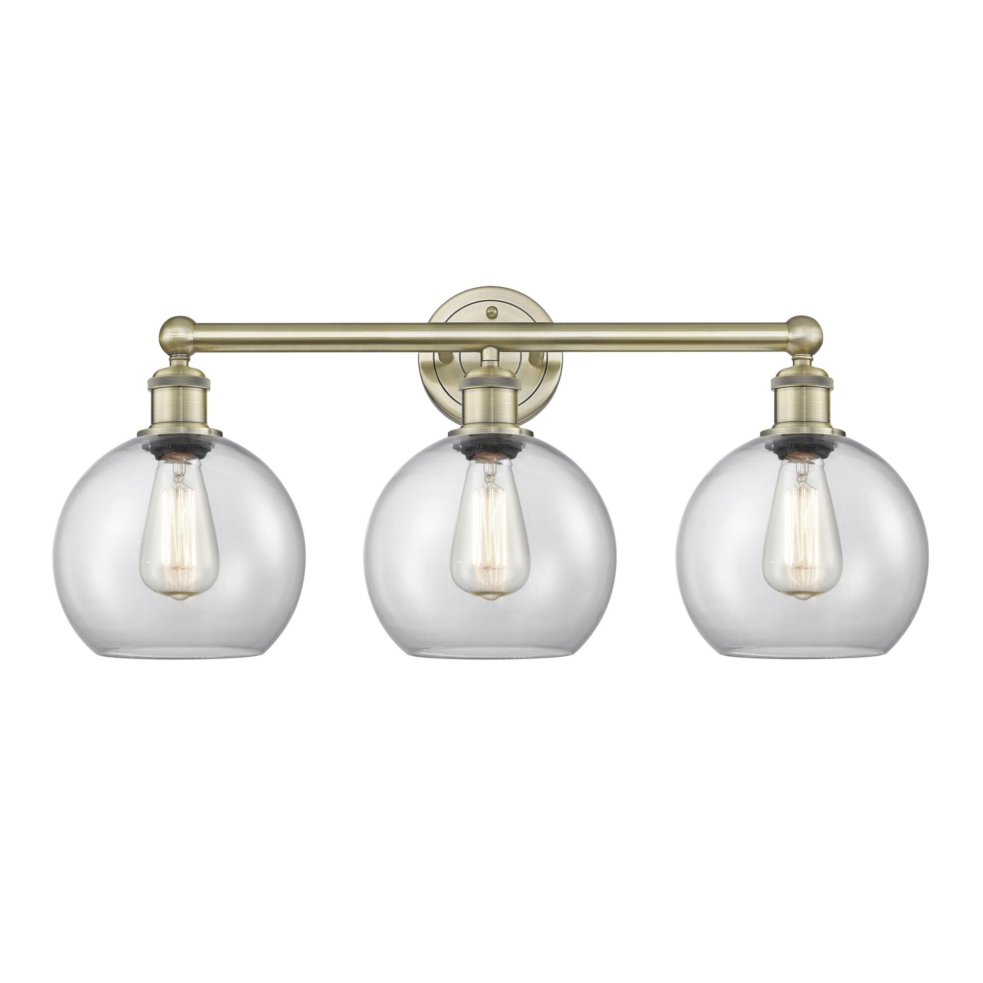 Shown in Antique Brass finish and Clear glass