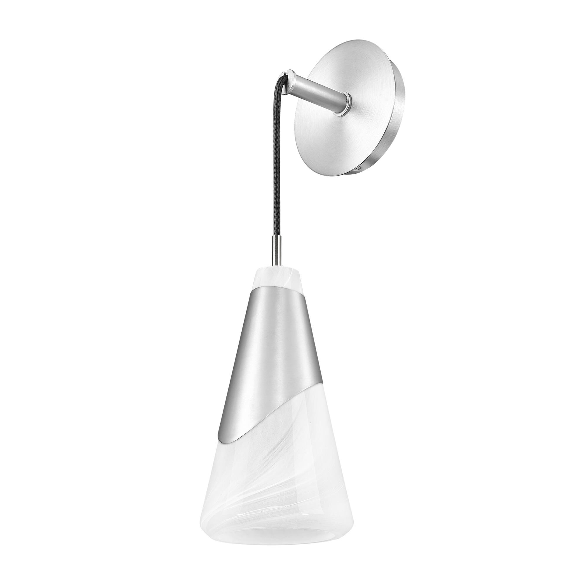 Shown in Brushed Nickel finish and White Swirl glass and White Swirl shade