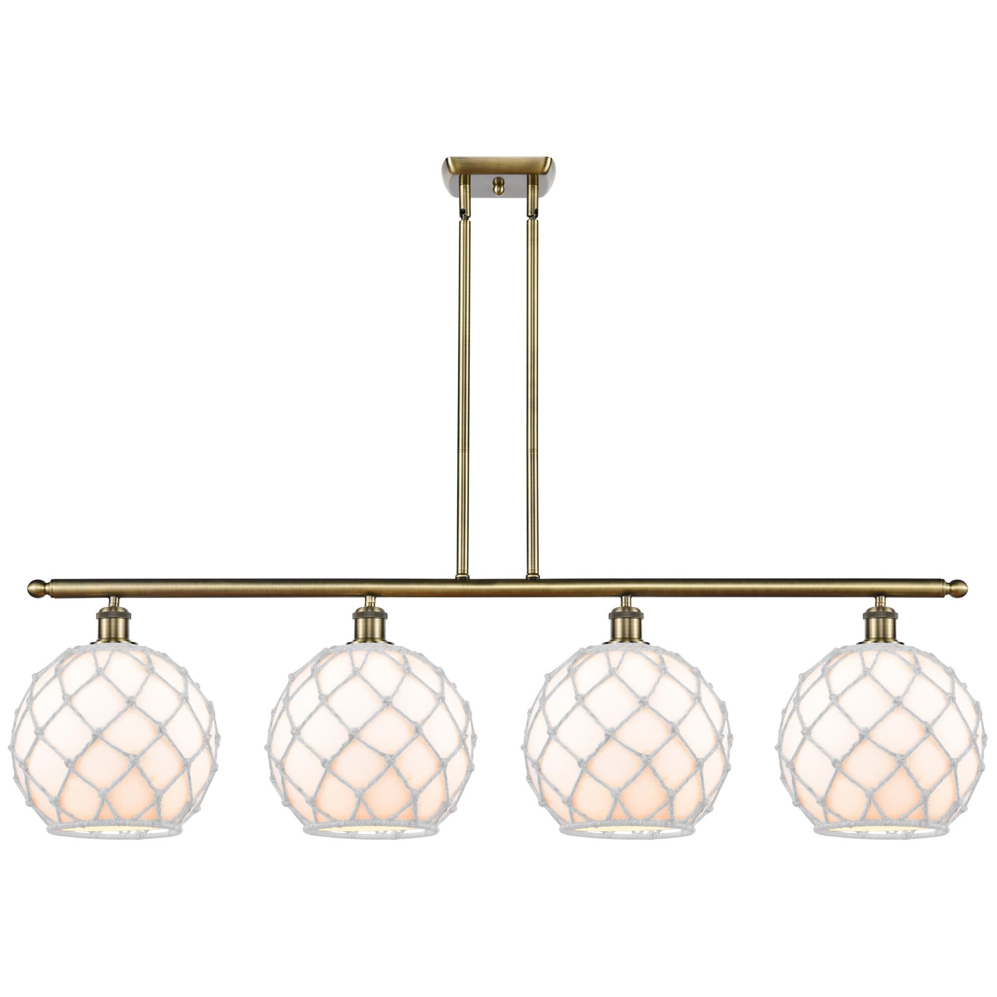 Shown in Antique Brass finish and White with White Rope glass