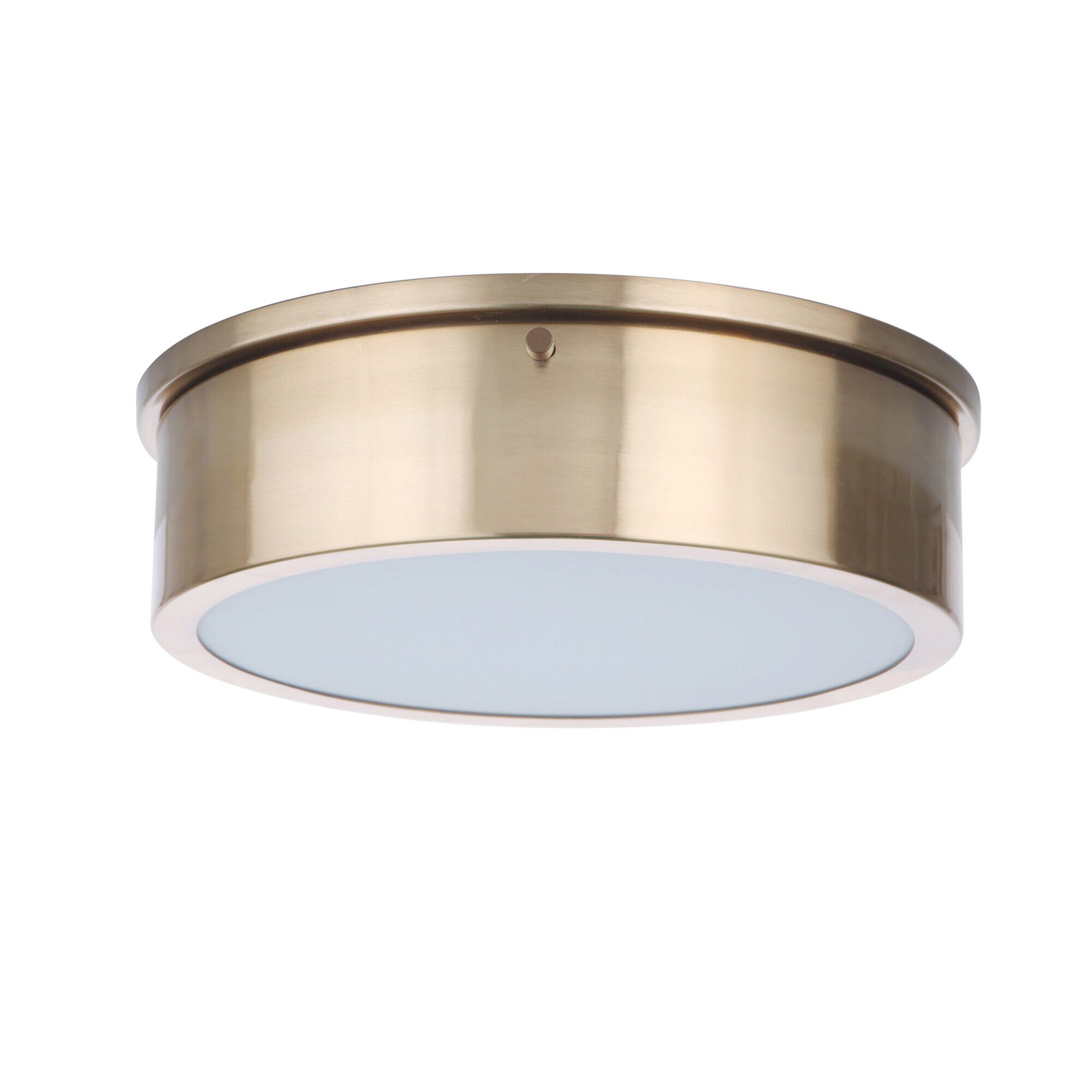 Shown in Satin Brass finish and White glass and Acrylic shade