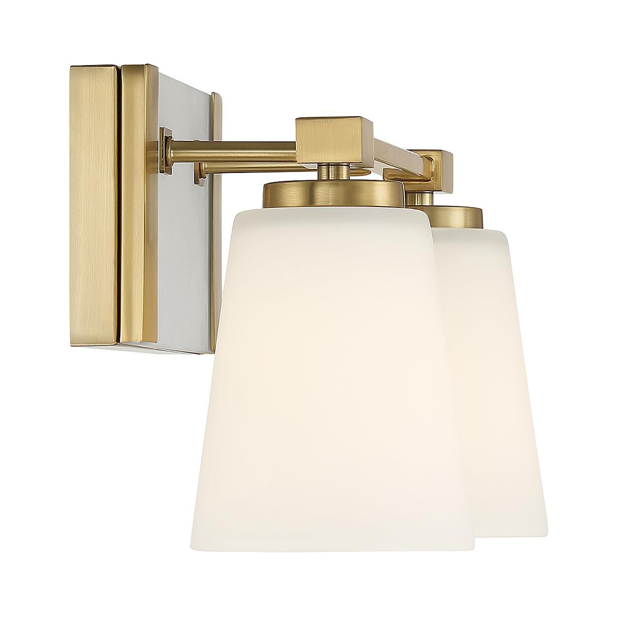 Shown in Warm Brass finish and White Opal glass