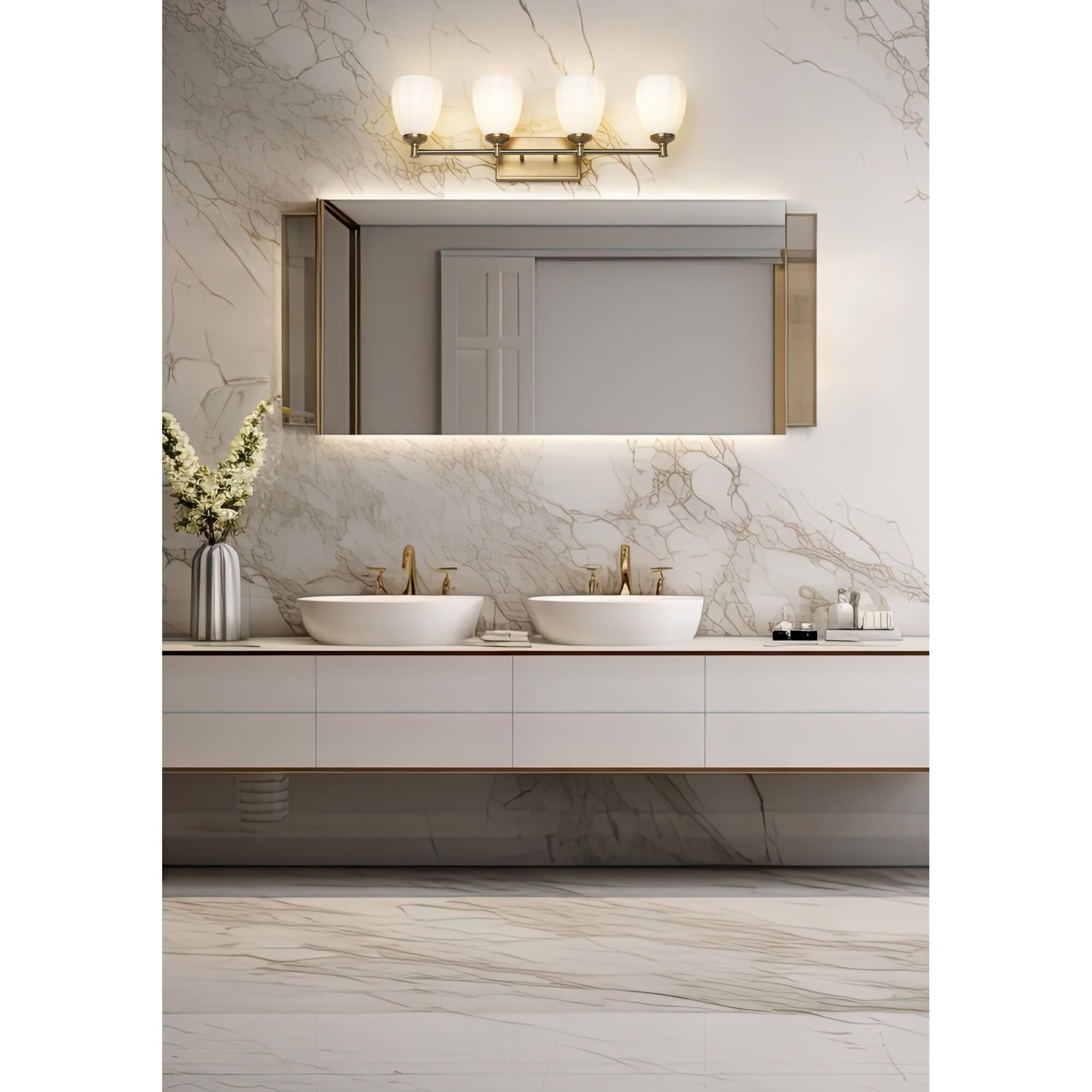 Shown in Modern Gold finish and Matte Opal glass and Matte Opal shade