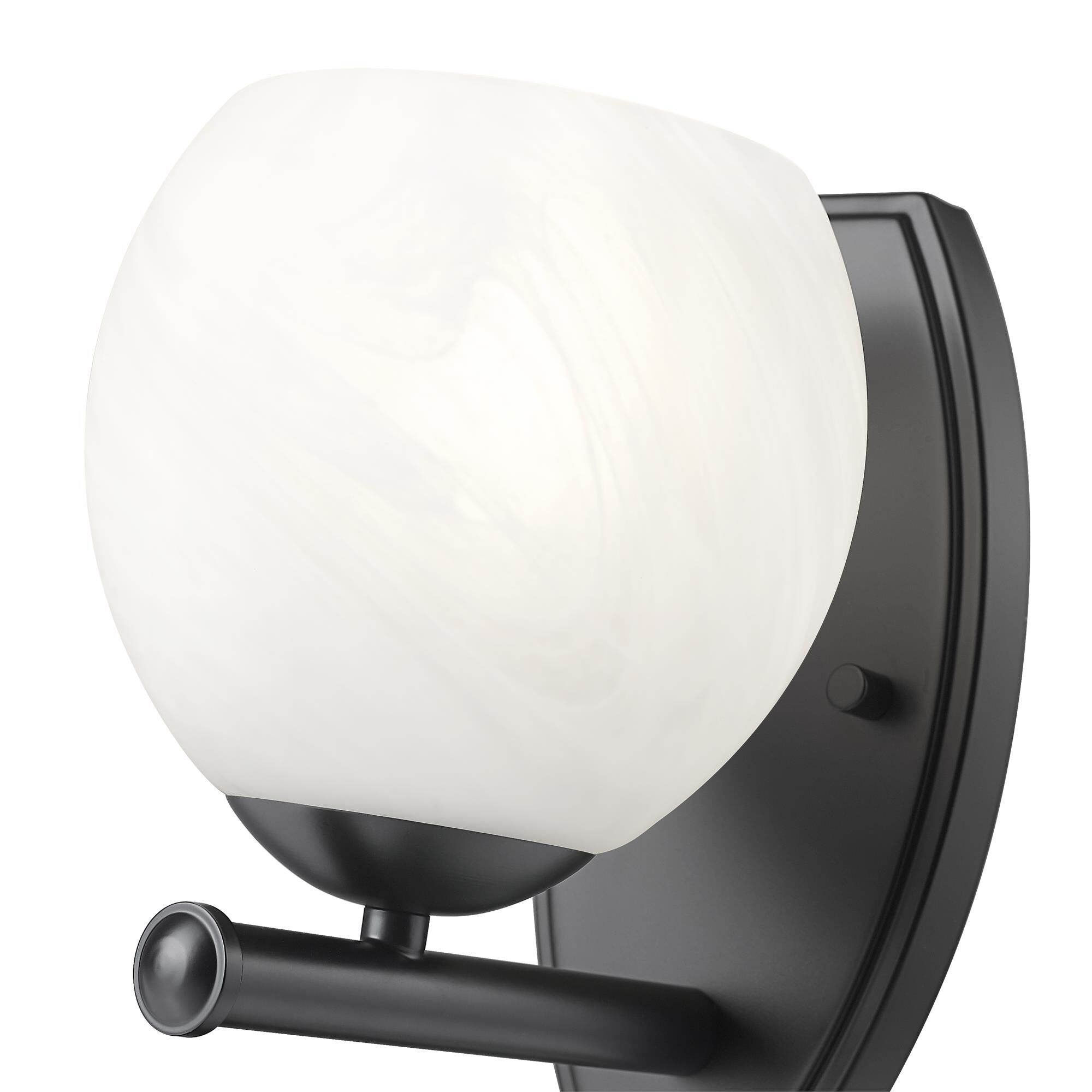 Shown in Matte Black finish and Feathered White glass