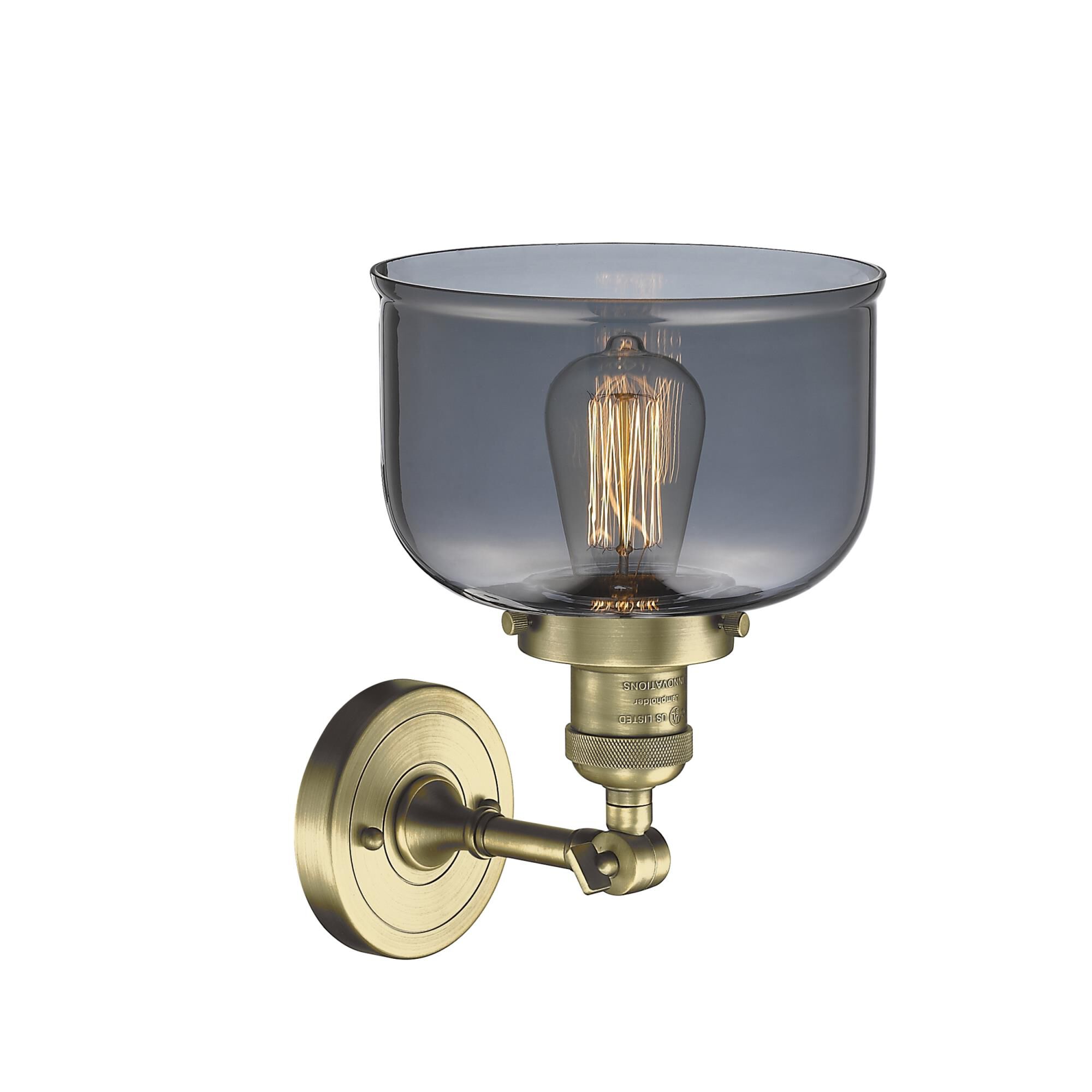 Shown in Antique Brass finish and Plated Smoked glass