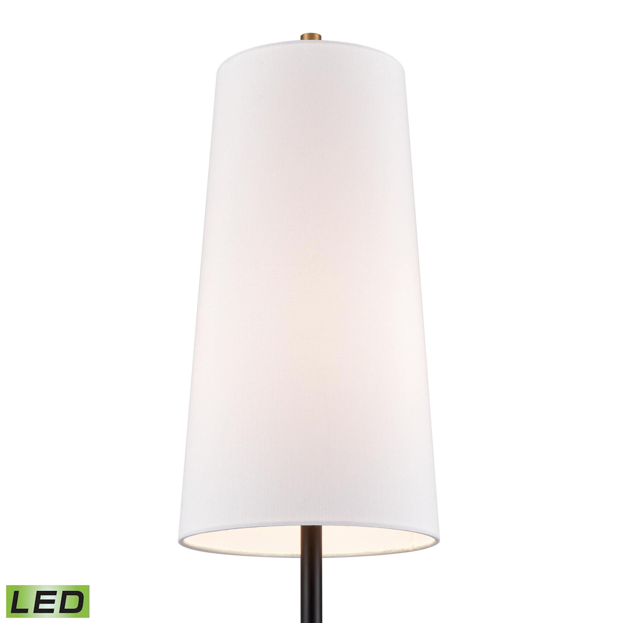 Shown in Matte Black finish and White Linen shade