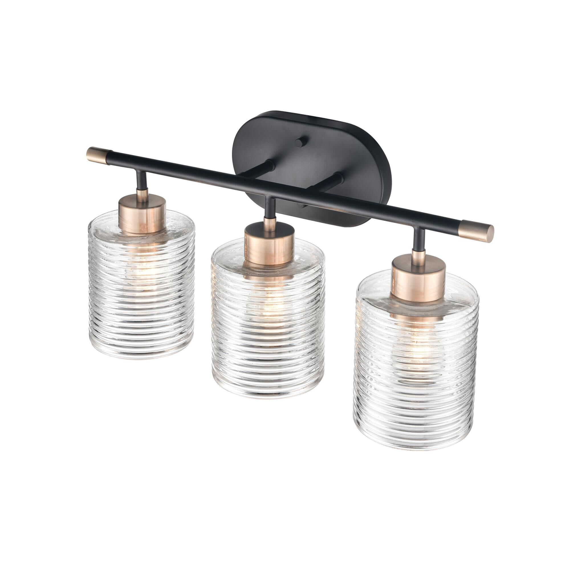 Shown in Matte Black Modern Gold finish and Clear Ribbed glass