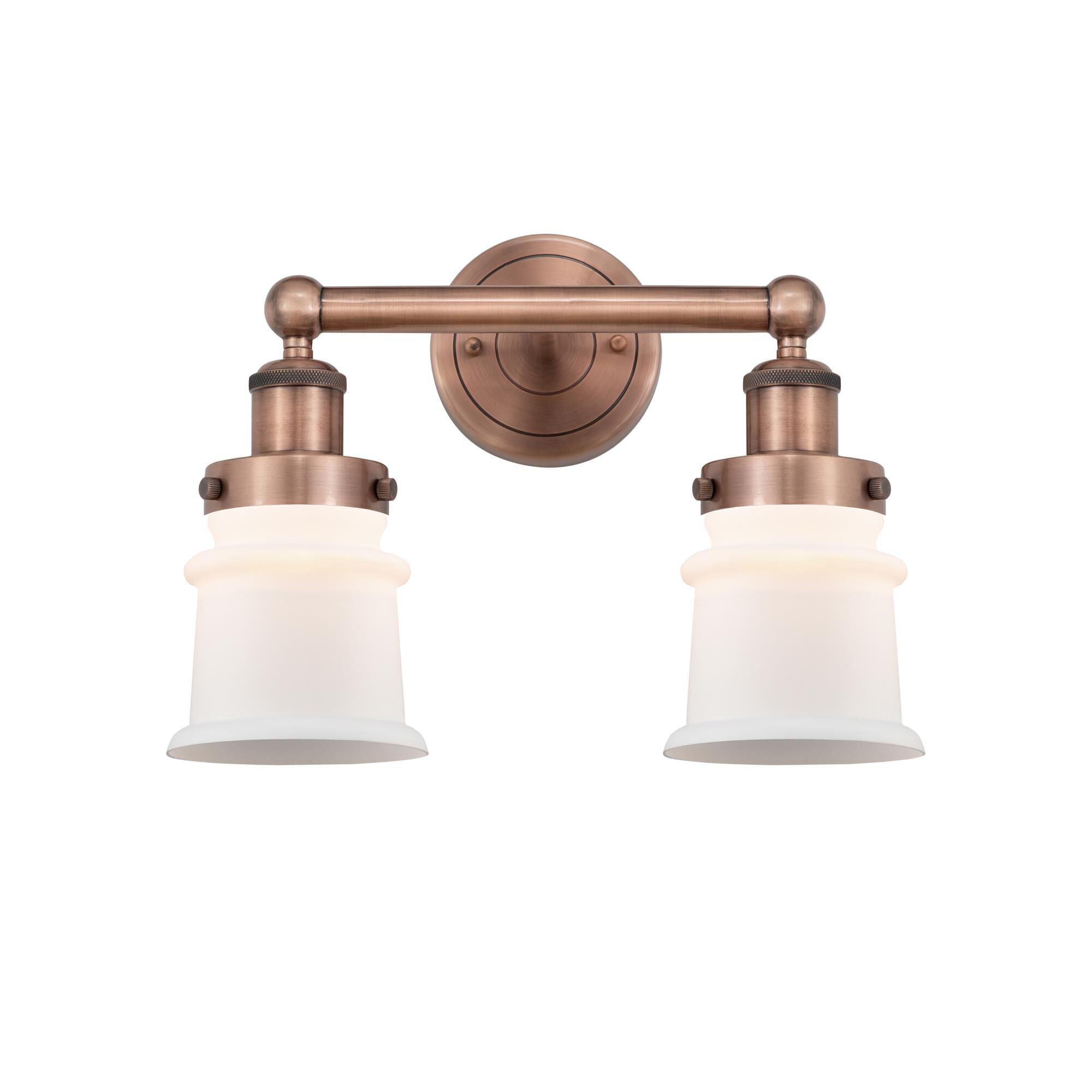 Shown in Antique Copper finish and Matte White glass
