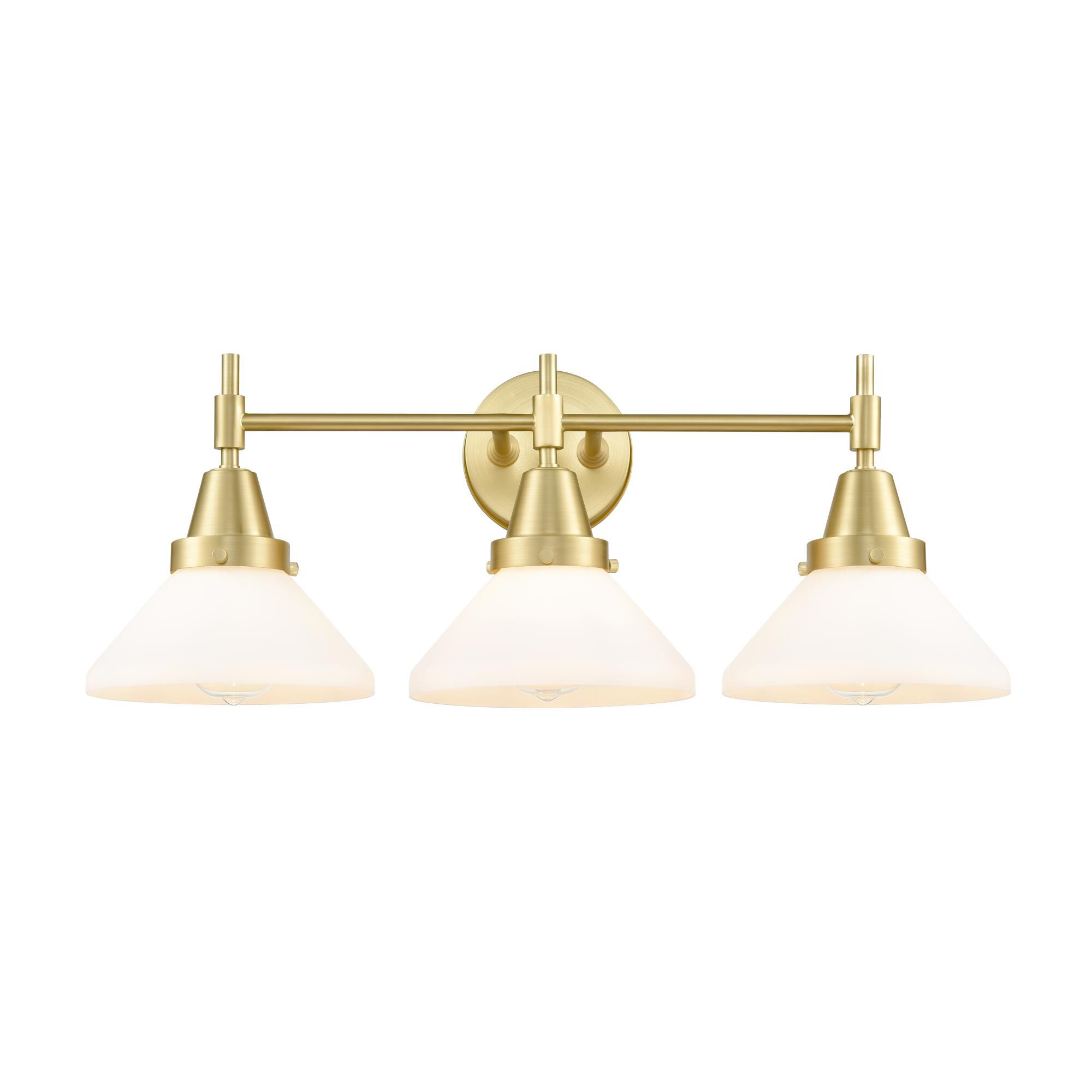 Shown in Satin Brass finish and White Caden glass