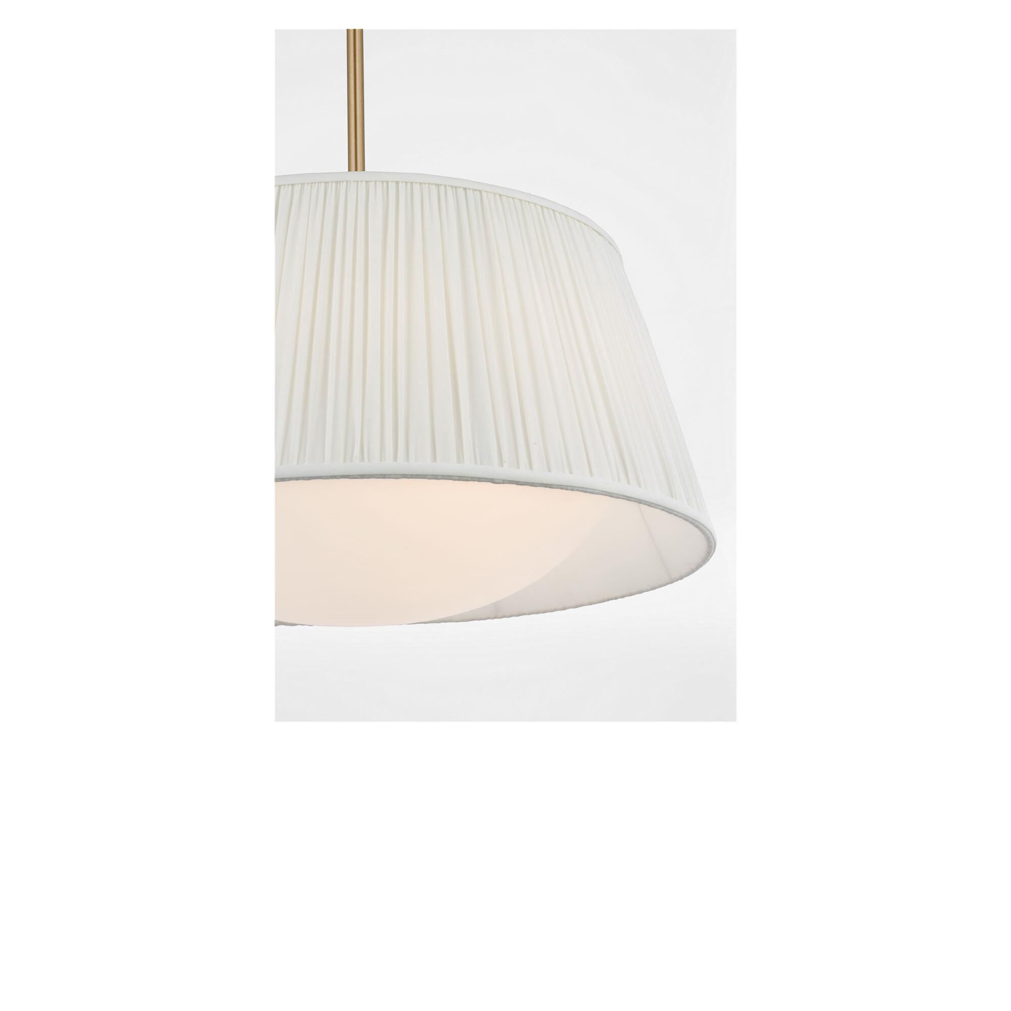 Shown in Satin Brass finish and Mushroom Pleat Fabric shade